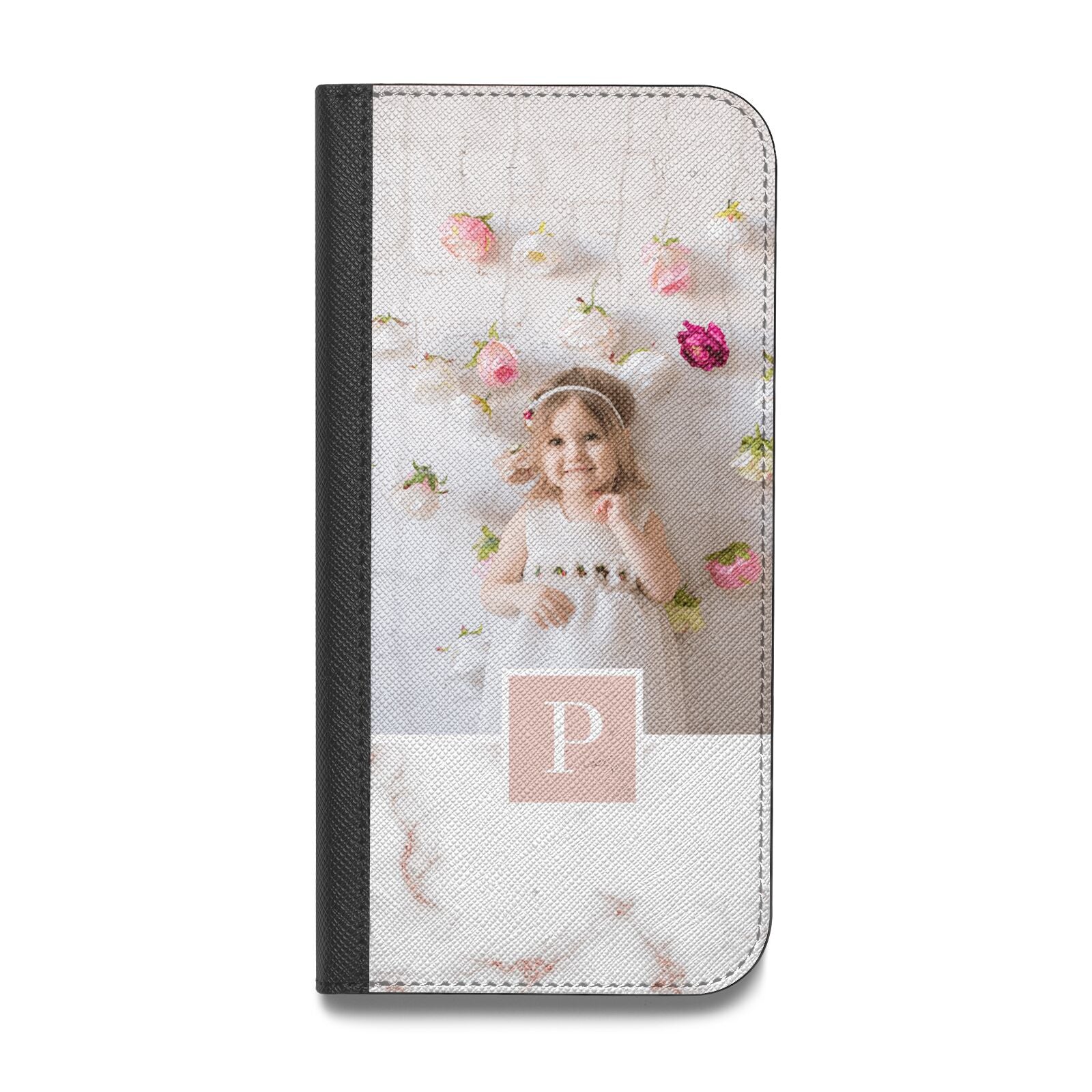 Monogram Marble Photo Upload Vegan Leather Flip iPhone Case