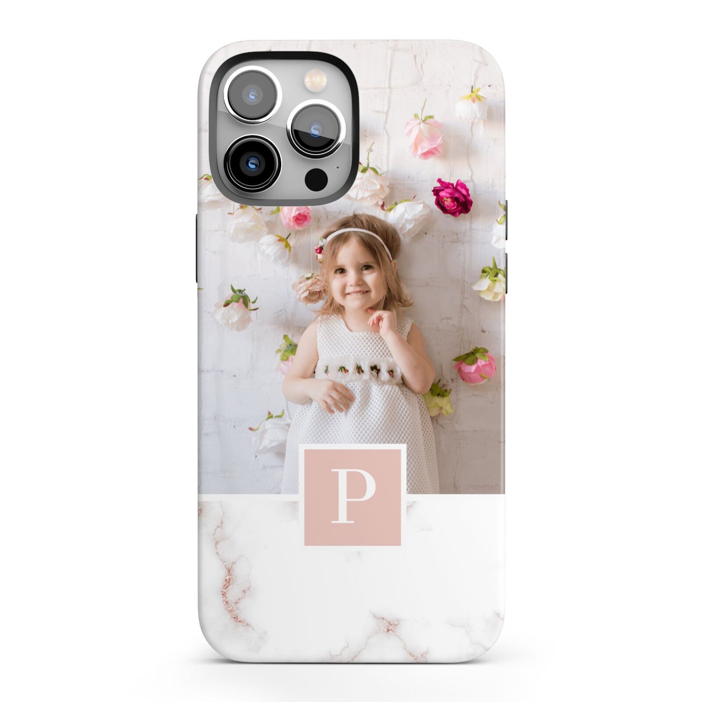 Monogram Marble Photo Upload iPhone 13 Pro Max Full Wrap 3D Tough Case