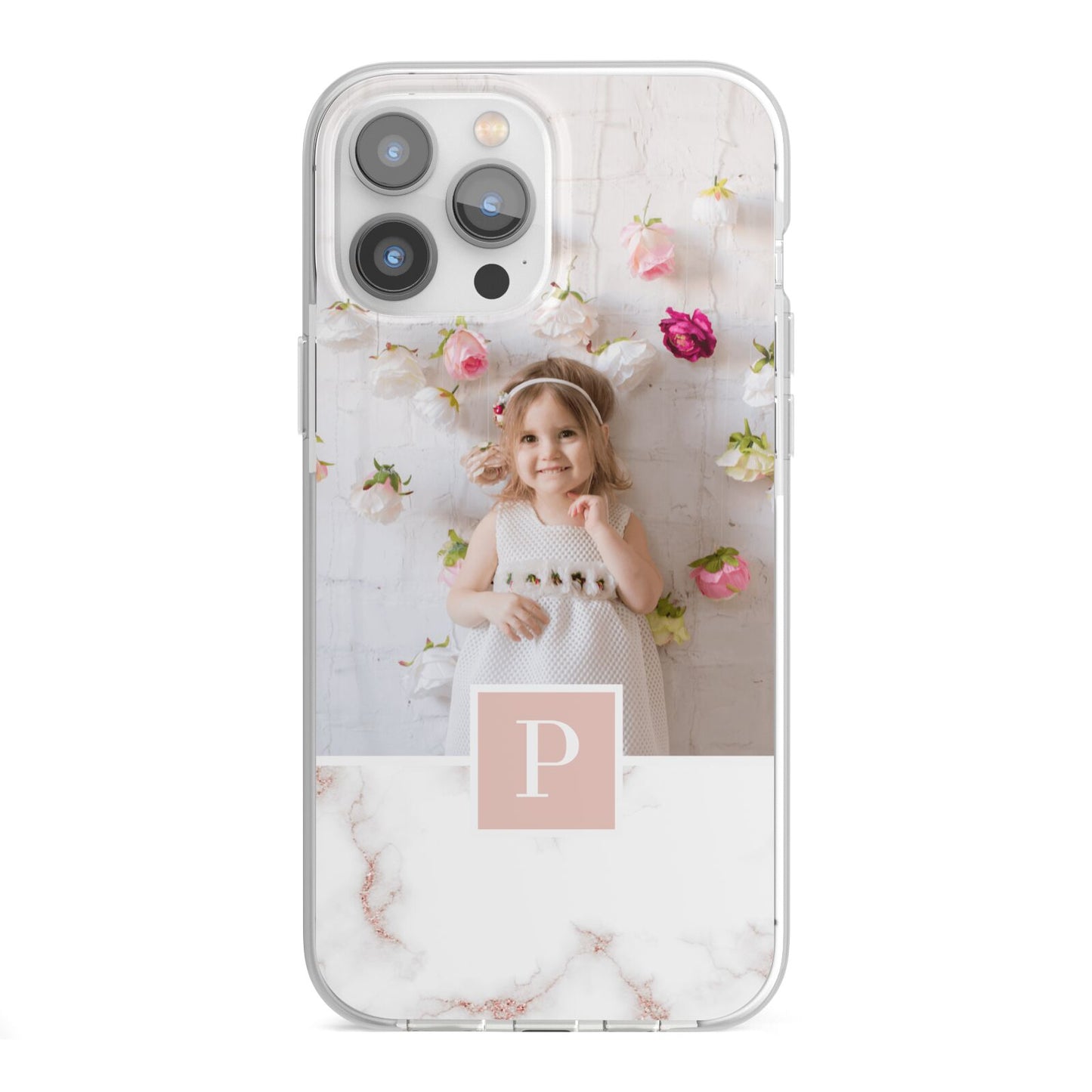 Monogram Marble Photo Upload iPhone 13 Pro Max TPU Impact Case with White Edges