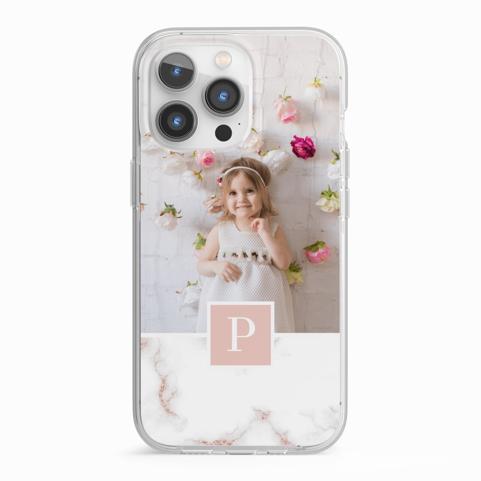 Monogram Marble Photo Upload iPhone 13 Pro TPU Impact Case with White Edges