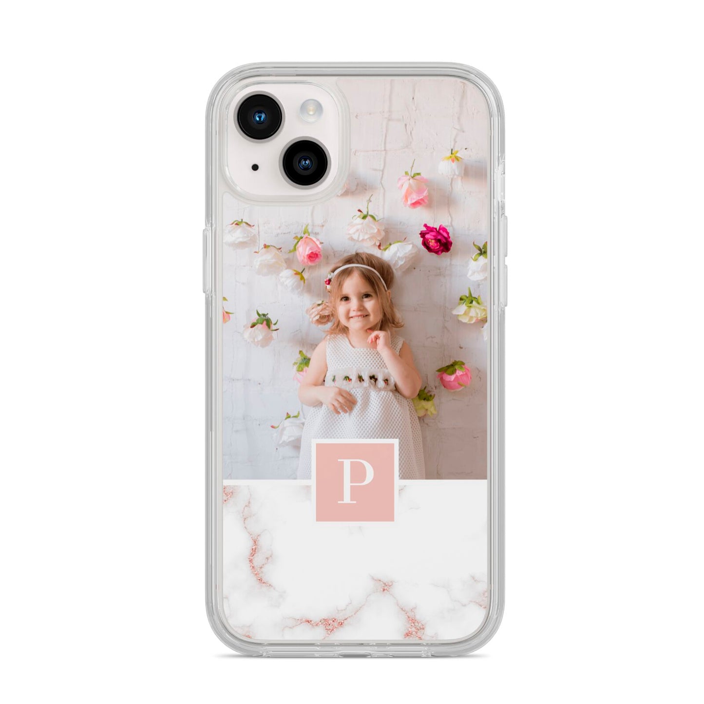 Monogram Marble Photo Upload iPhone 14 Plus Clear Tough Case Starlight