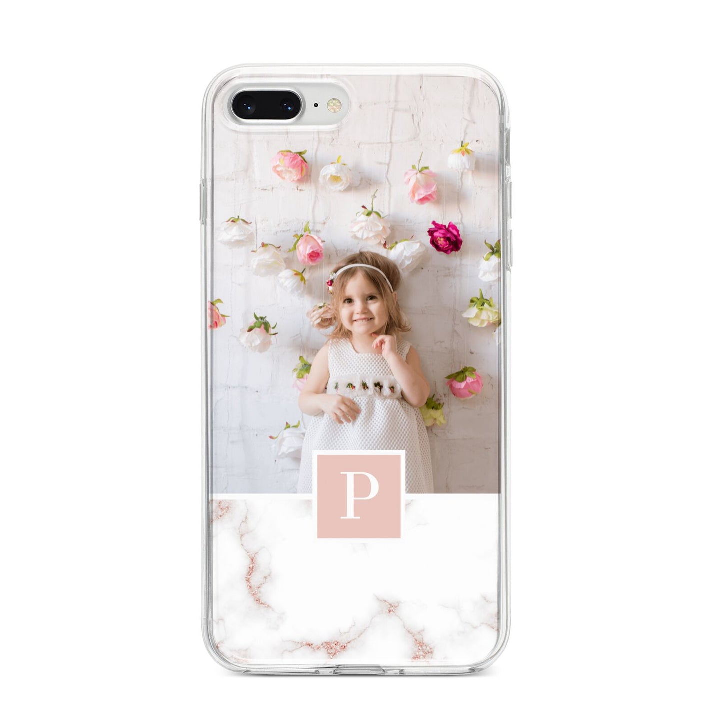 Monogram Marble Photo Upload iPhone 8 Plus Bumper Case on Silver iPhone