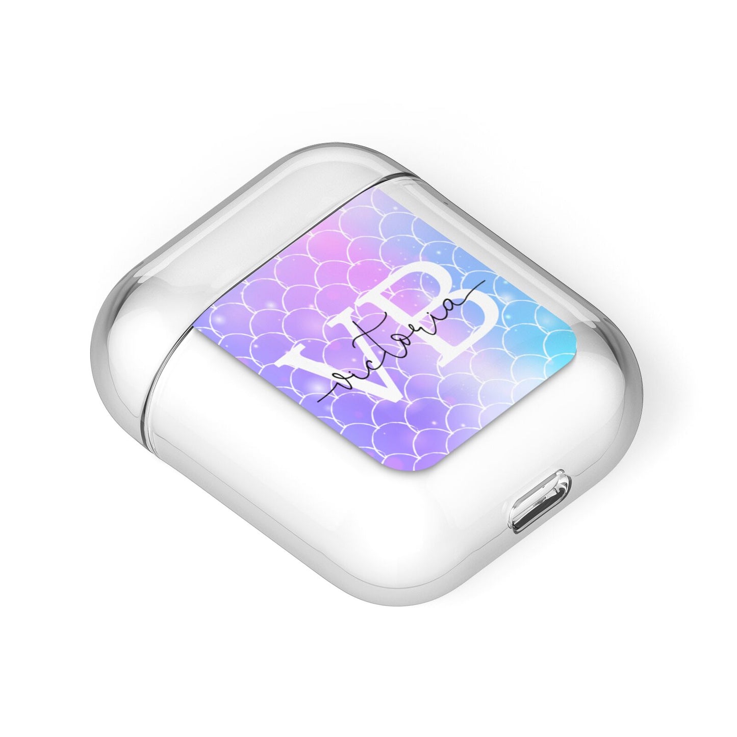 Monogram Mermaid Glitter with Name AirPods Case Laid Flat