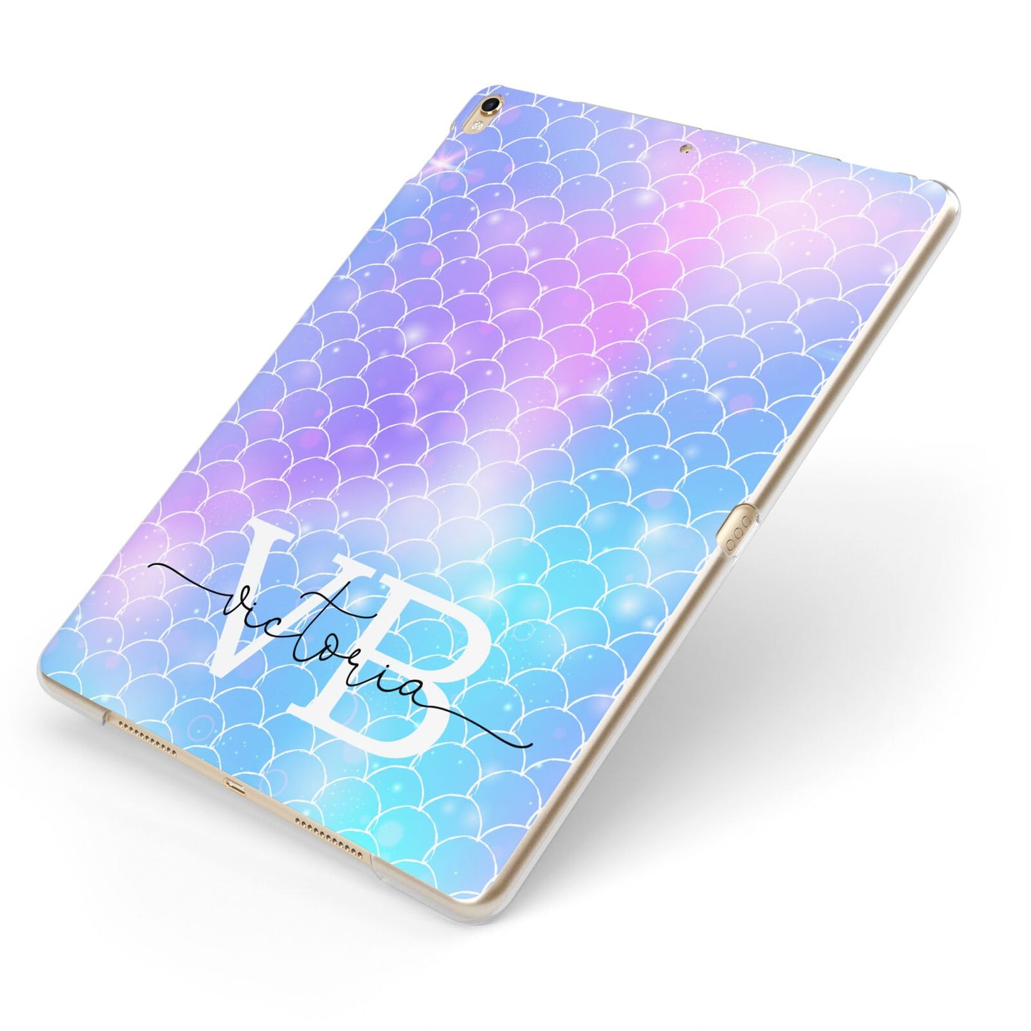 Monogram Mermaid Glitter with Name Apple iPad Case on Gold iPad Side View