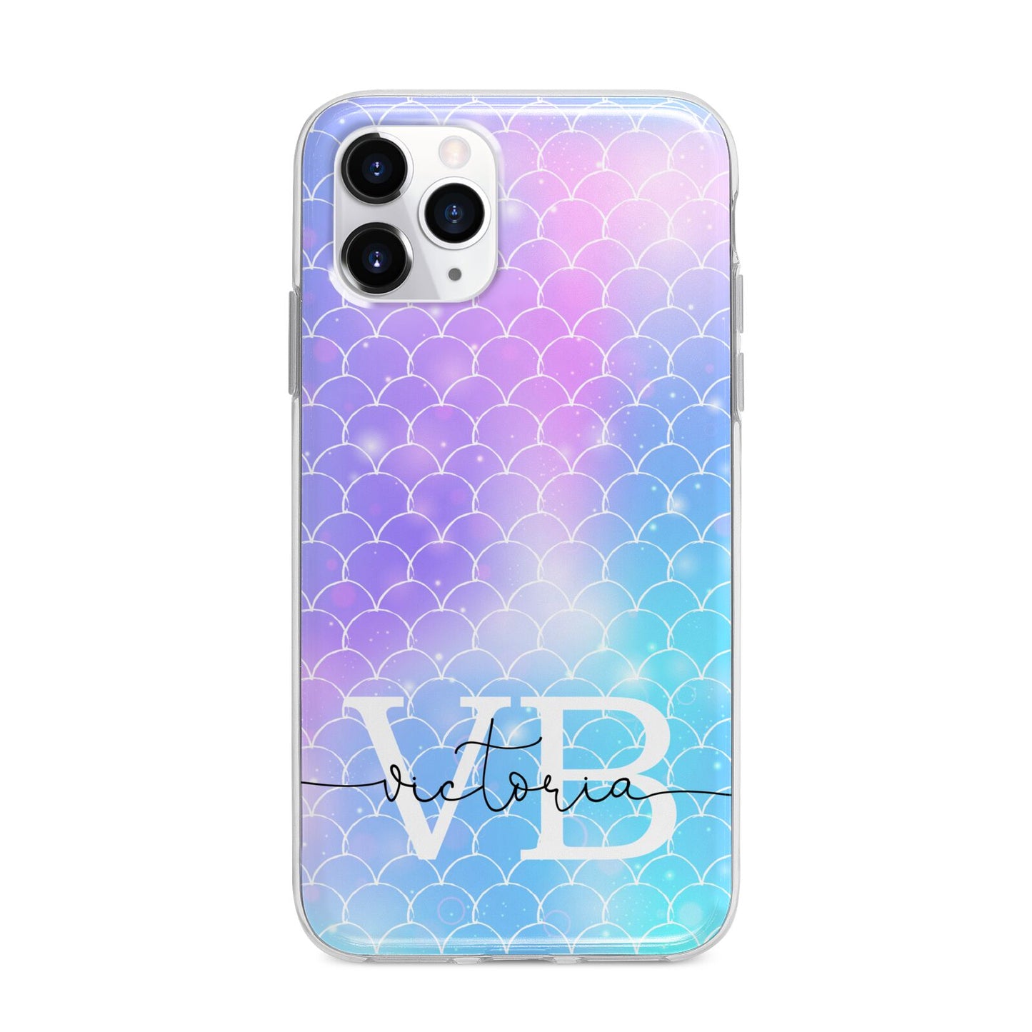 Monogram Mermaid Glitter with Name Apple iPhone 11 Pro Max in Silver with Bumper Case