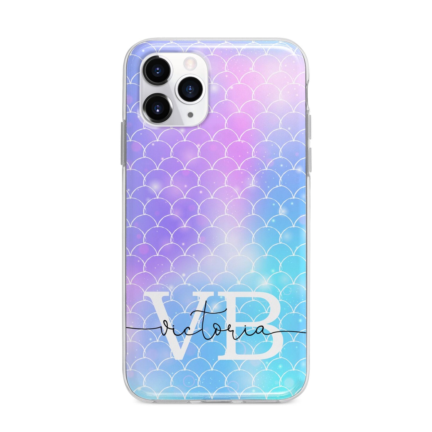 Monogram Mermaid Glitter with Name Apple iPhone 11 Pro in Silver with Bumper Case