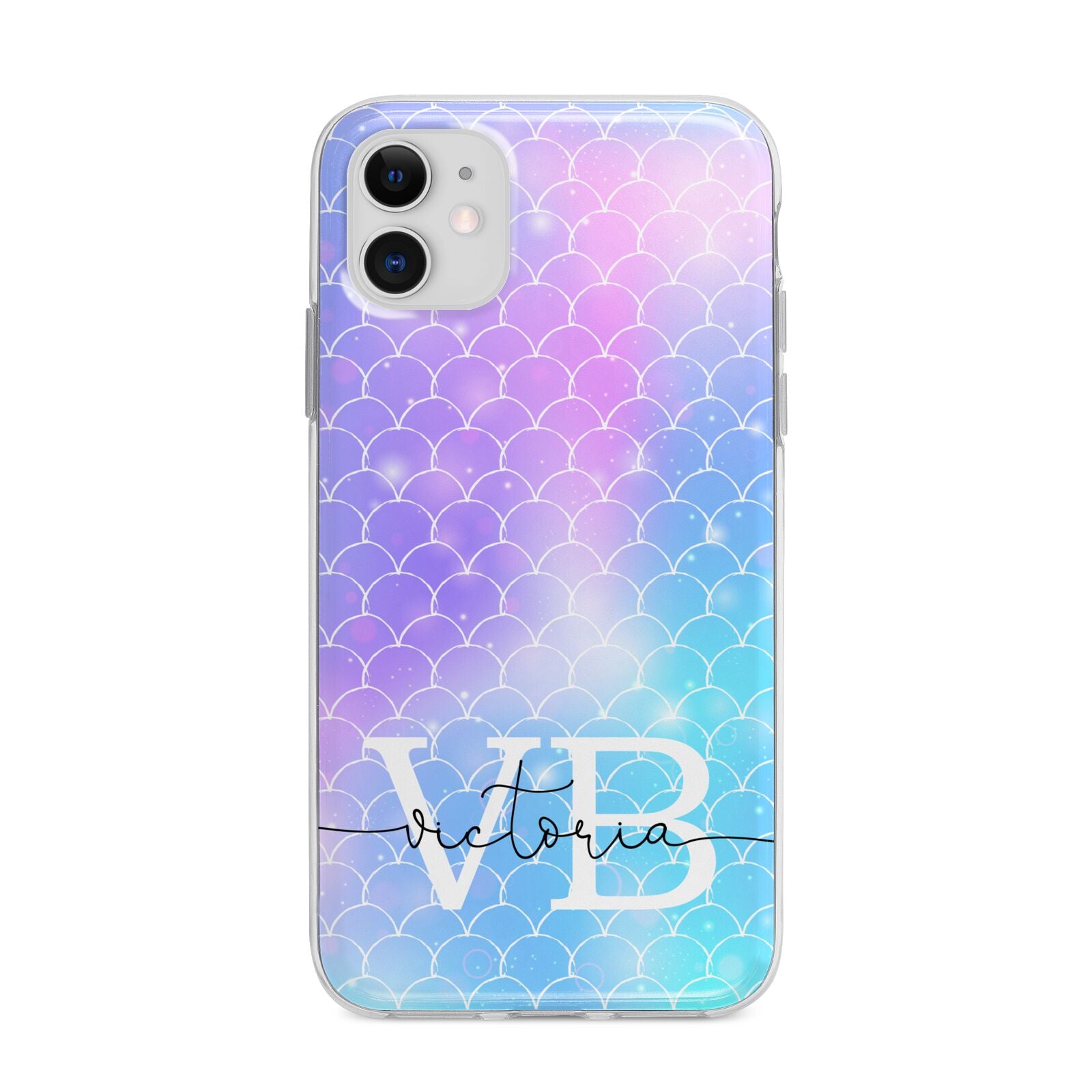 Monogram Mermaid Glitter with Name Apple iPhone 11 in White with Bumper Case