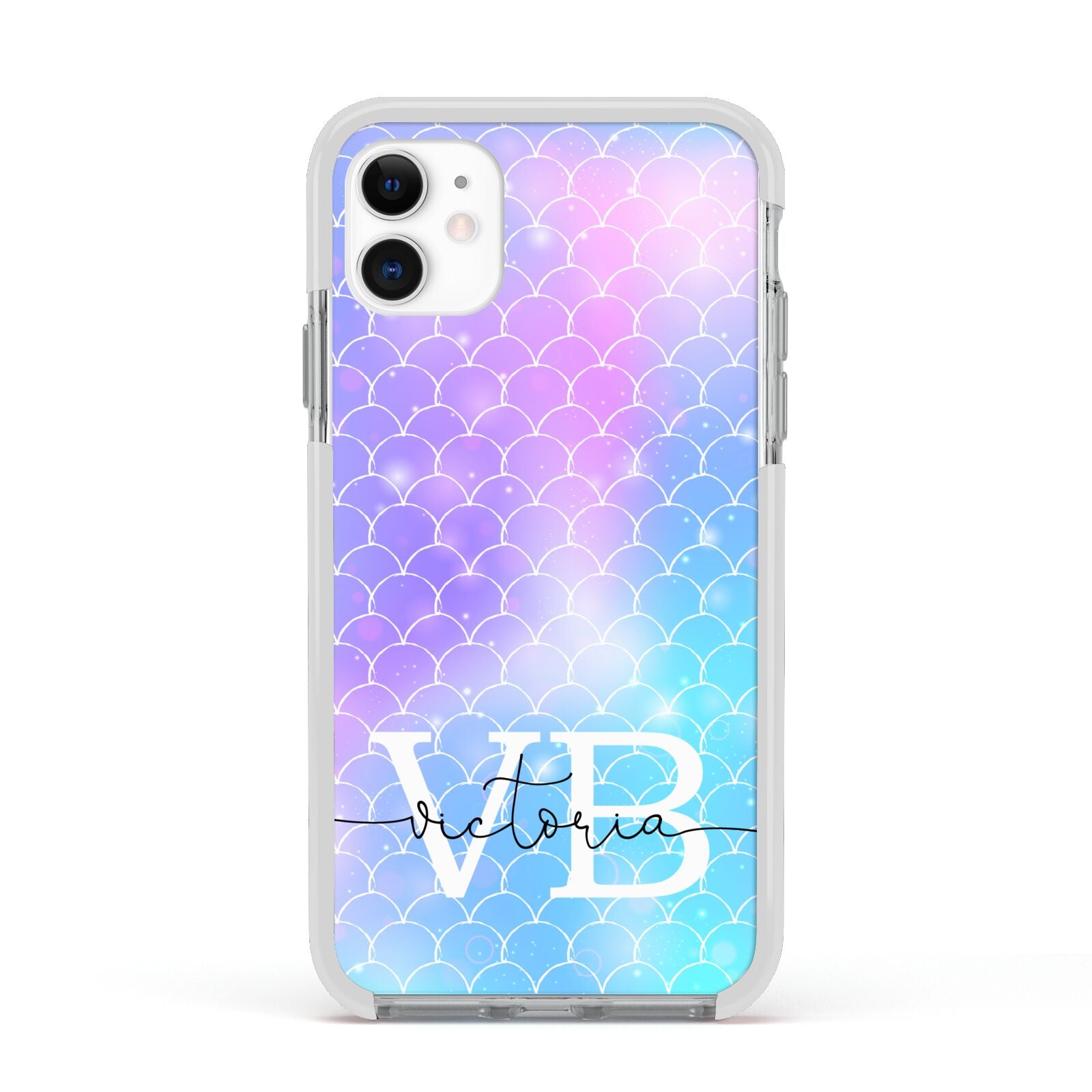 Monogram Mermaid Glitter with Name Apple iPhone 11 in White with White Impact Case