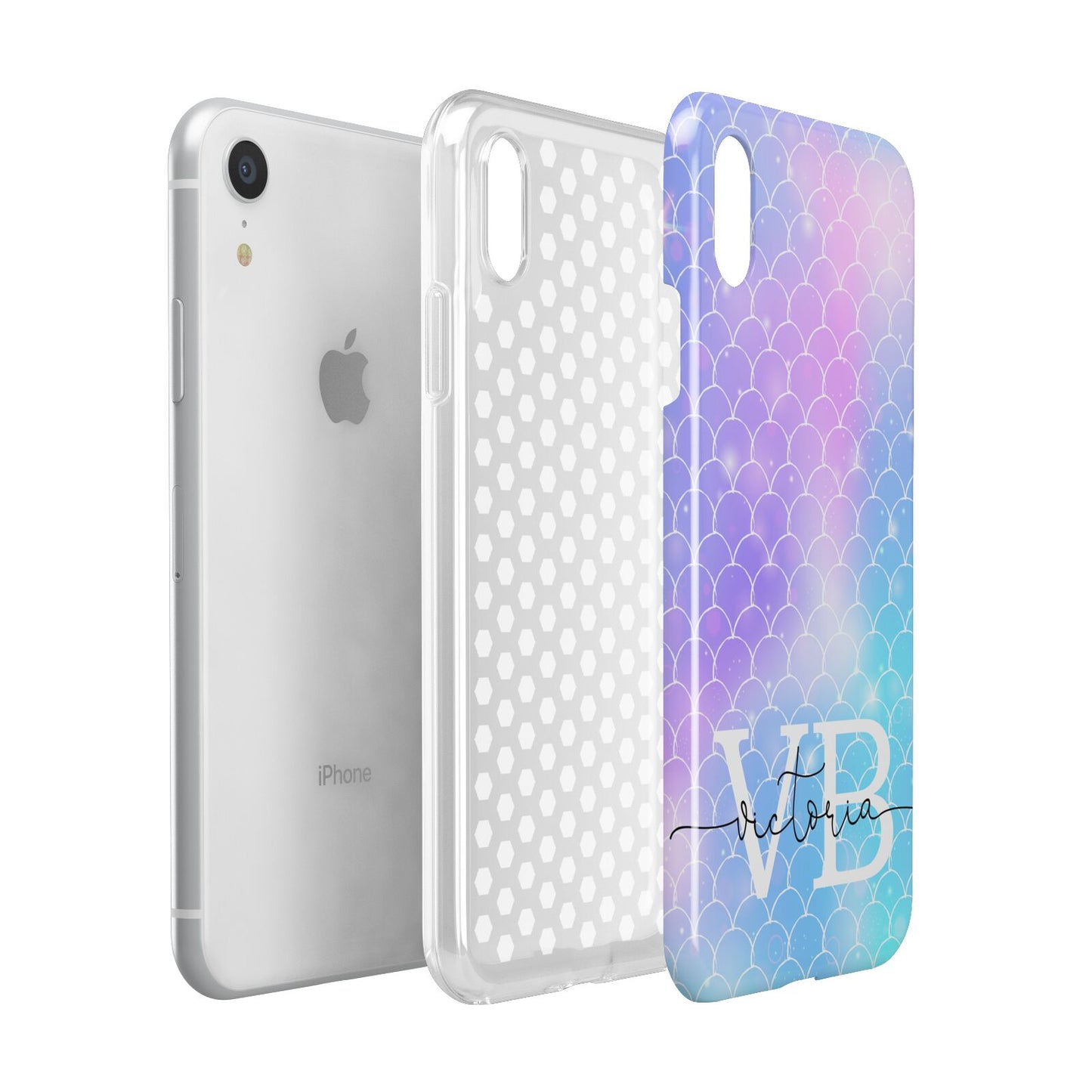 Monogram Mermaid Glitter with Name Apple iPhone XR White 3D Tough Case Expanded view