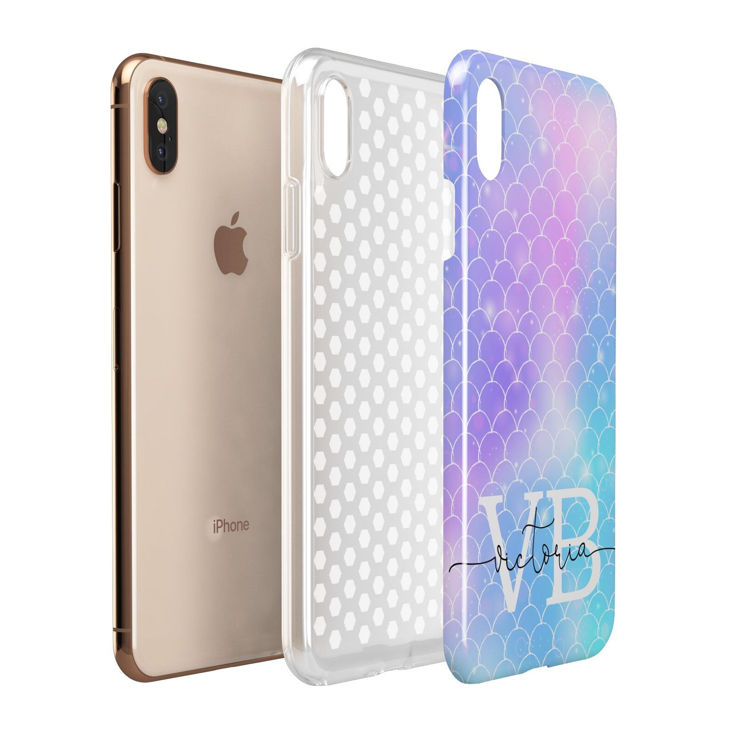 Monogram Mermaid Glitter with Name Apple iPhone Xs Max 3D Tough Case Expanded View