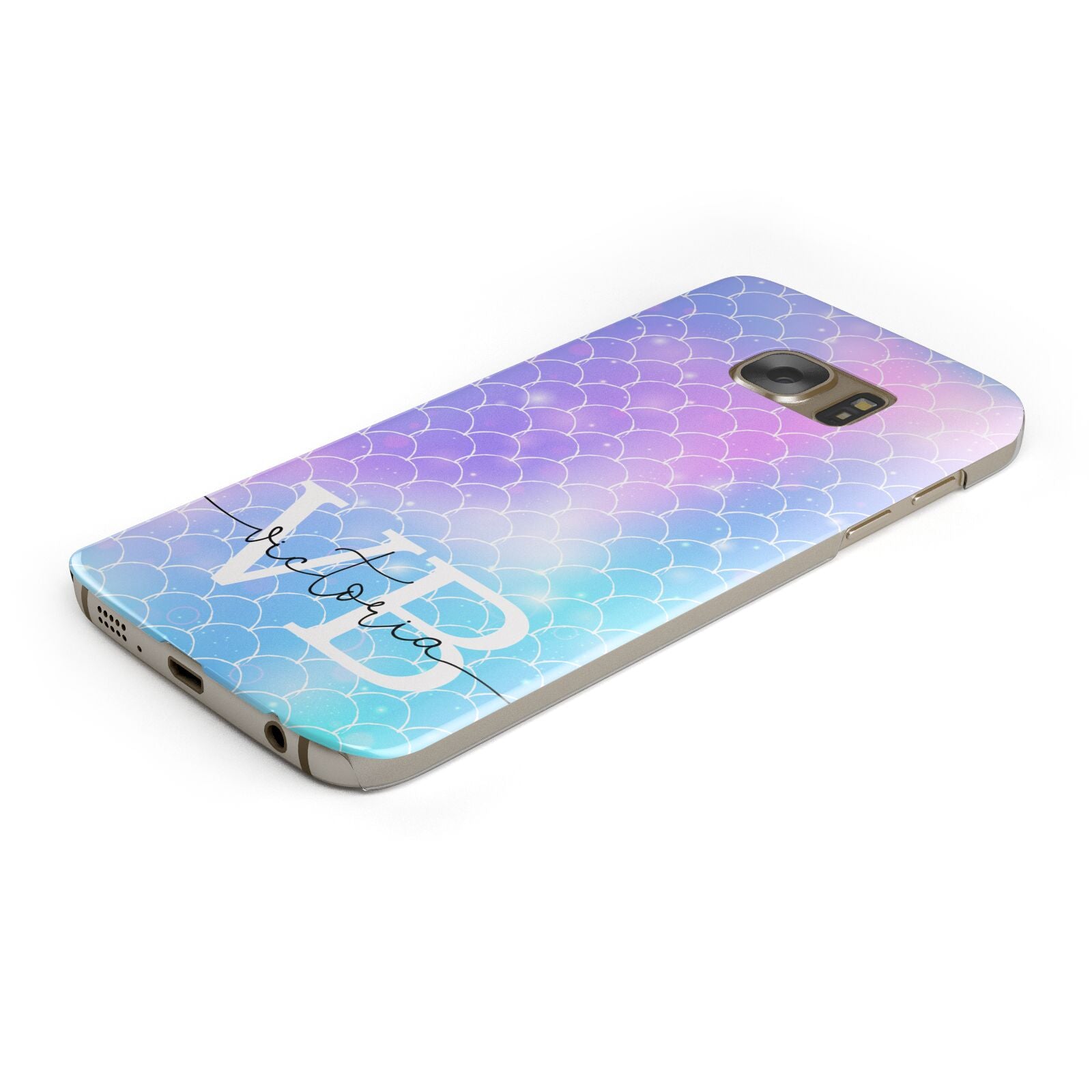 Monogram Mermaid Glitter with Name Protective Samsung Galaxy Case Angled Image