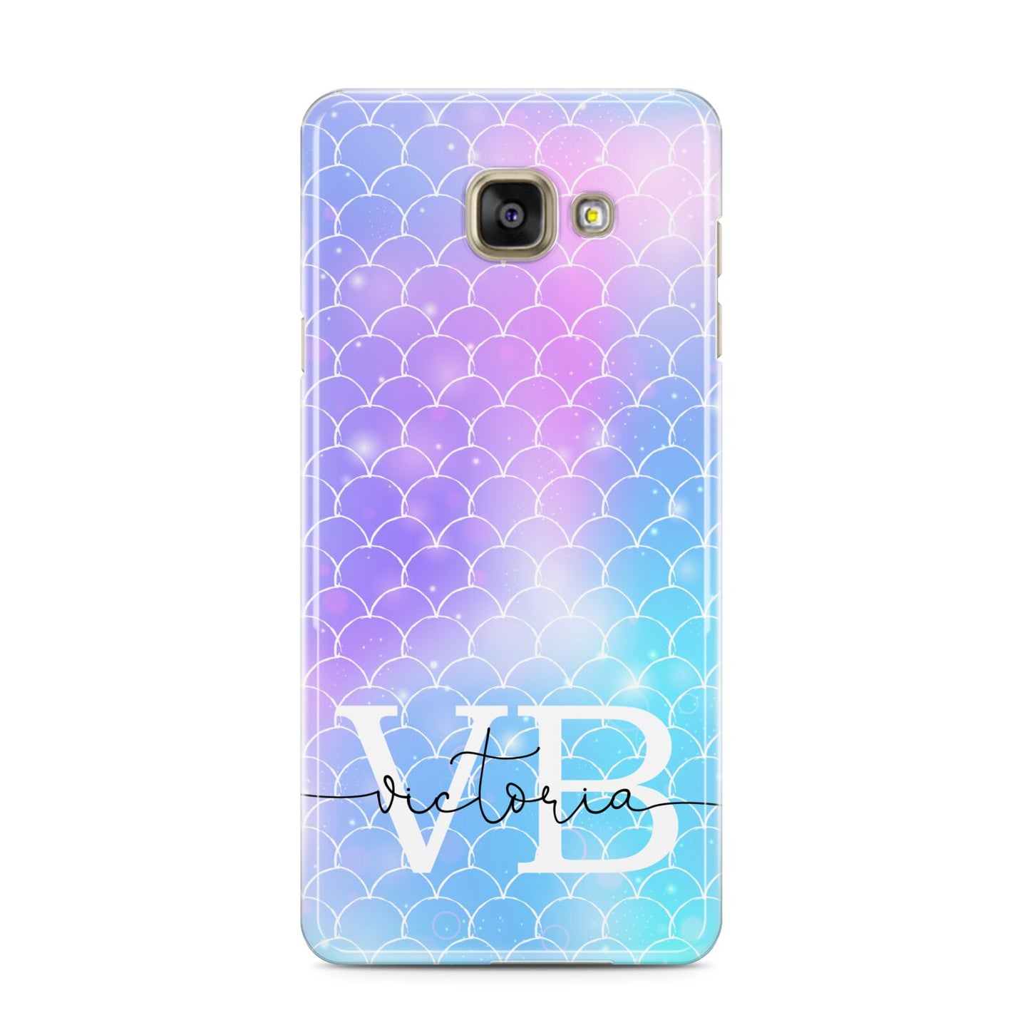 Monogram Mermaid Glitter with Name Samsung Galaxy A3 2016 Case on gold phone