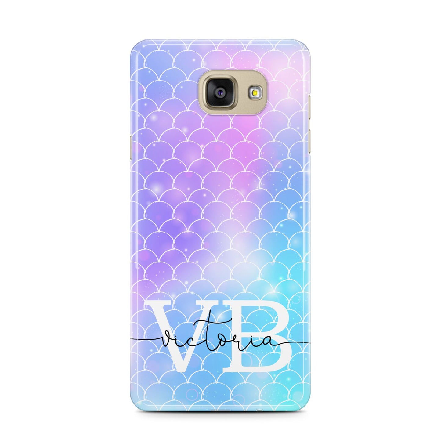 Monogram Mermaid Glitter with Name Samsung Galaxy A7 2016 Case on gold phone