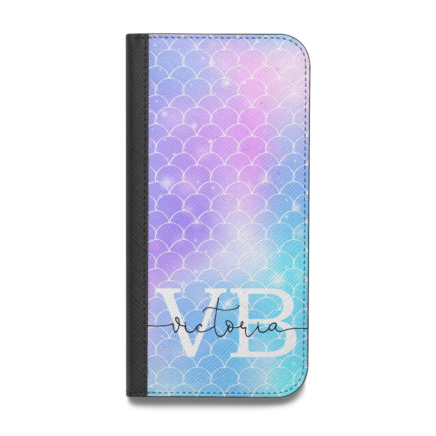 Monogram Mermaid Glitter with Name Vegan Leather Flip iPhone Case