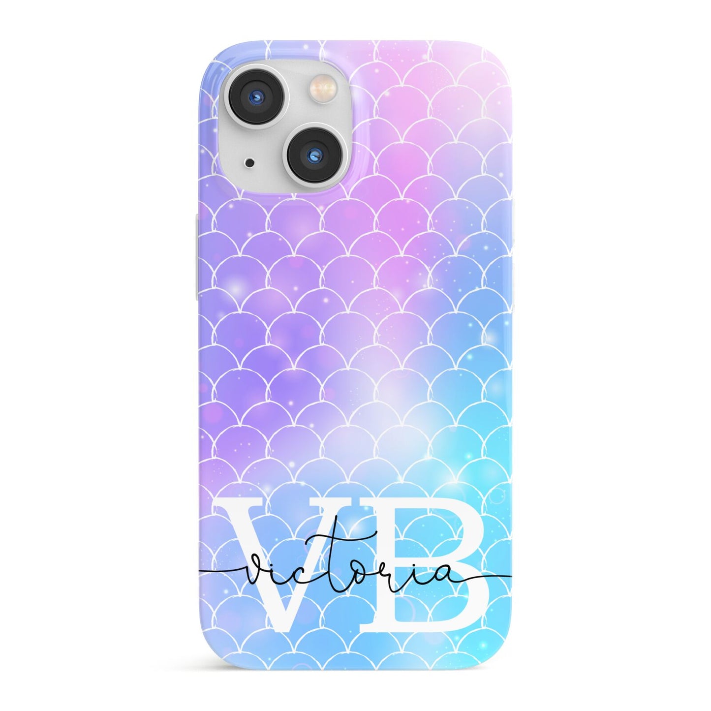 Monogram Mermaid Glitter with Name iPhone 13 Mini Full Wrap 3D Snap Case