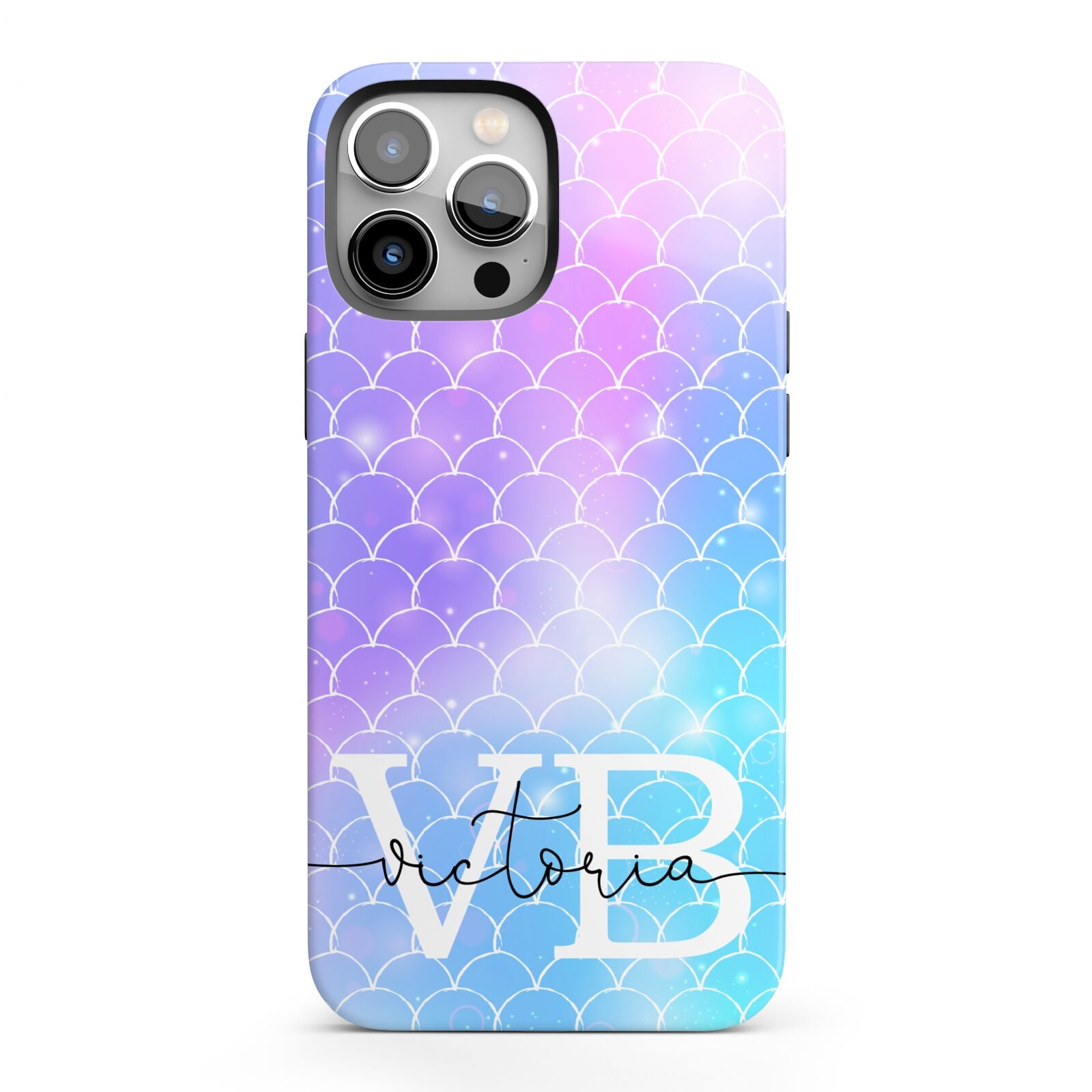 Monogram Mermaid Glitter with Name iPhone 13 Pro Max Full Wrap 3D Tough Case