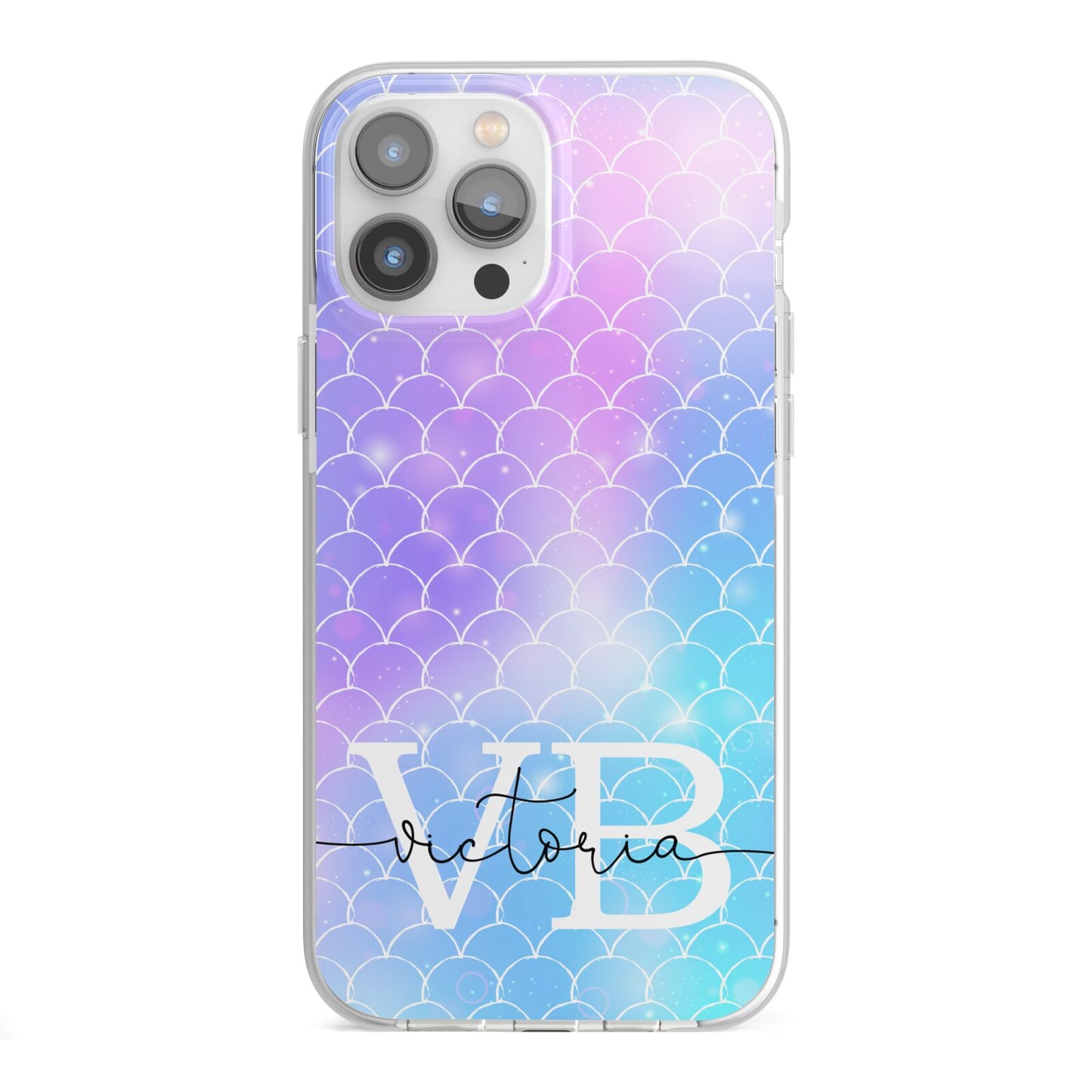 Monogram Mermaid Glitter with Name iPhone 13 Pro Max TPU Impact Case with White Edges