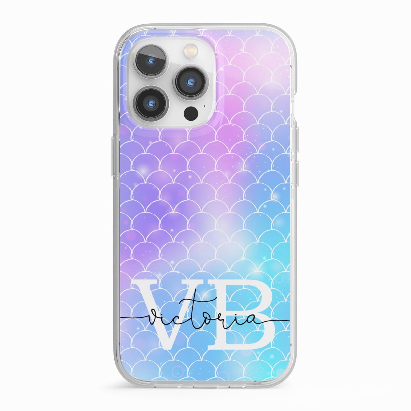 Monogram Mermaid Glitter with Name iPhone 13 Pro TPU Impact Case with White Edges