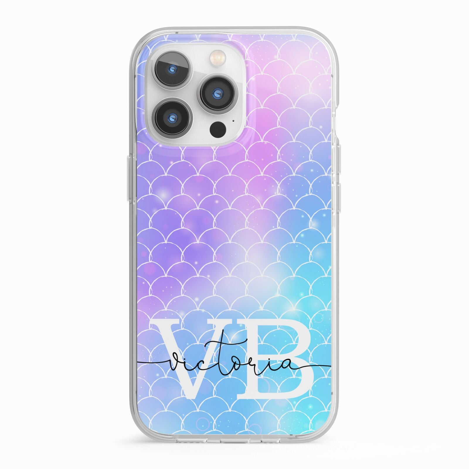 Monogram Mermaid Glitter with Name iPhone 13 Pro TPU Impact Case with White Edges