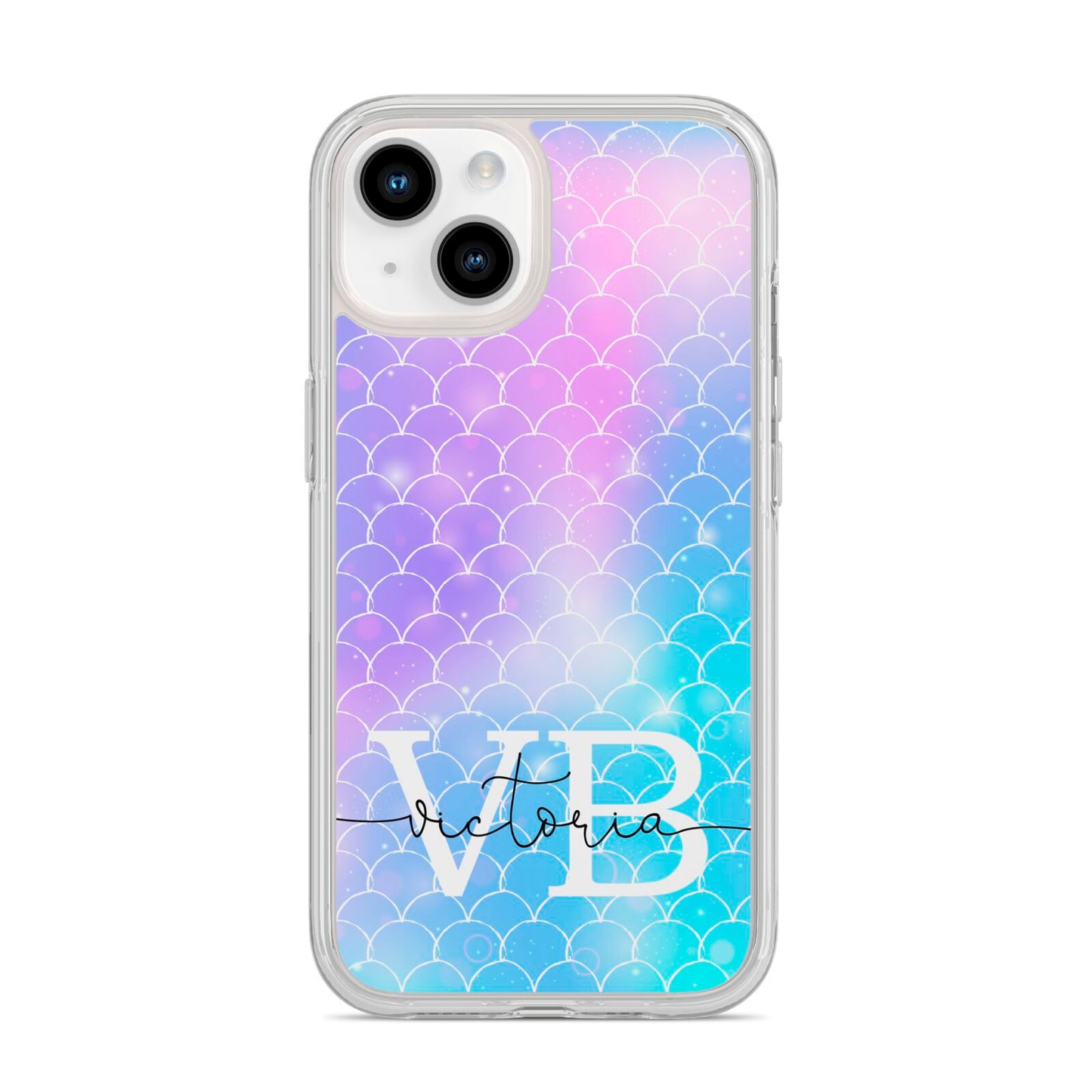 Monogram Mermaid Glitter with Name iPhone 14 Clear Tough Case Starlight