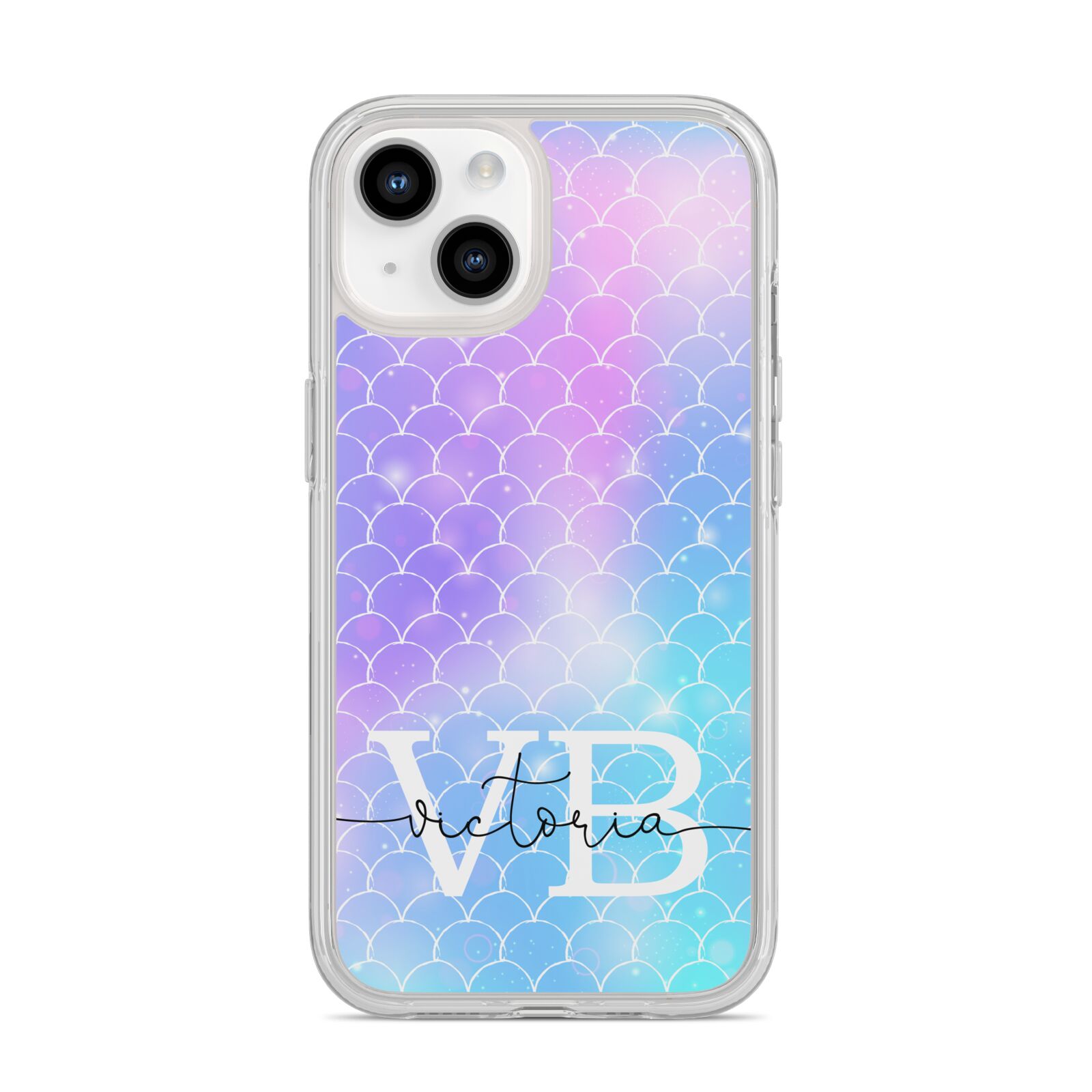 Monogram Mermaid Glitter with Name iPhone 14 Clear Tough Case Starlight