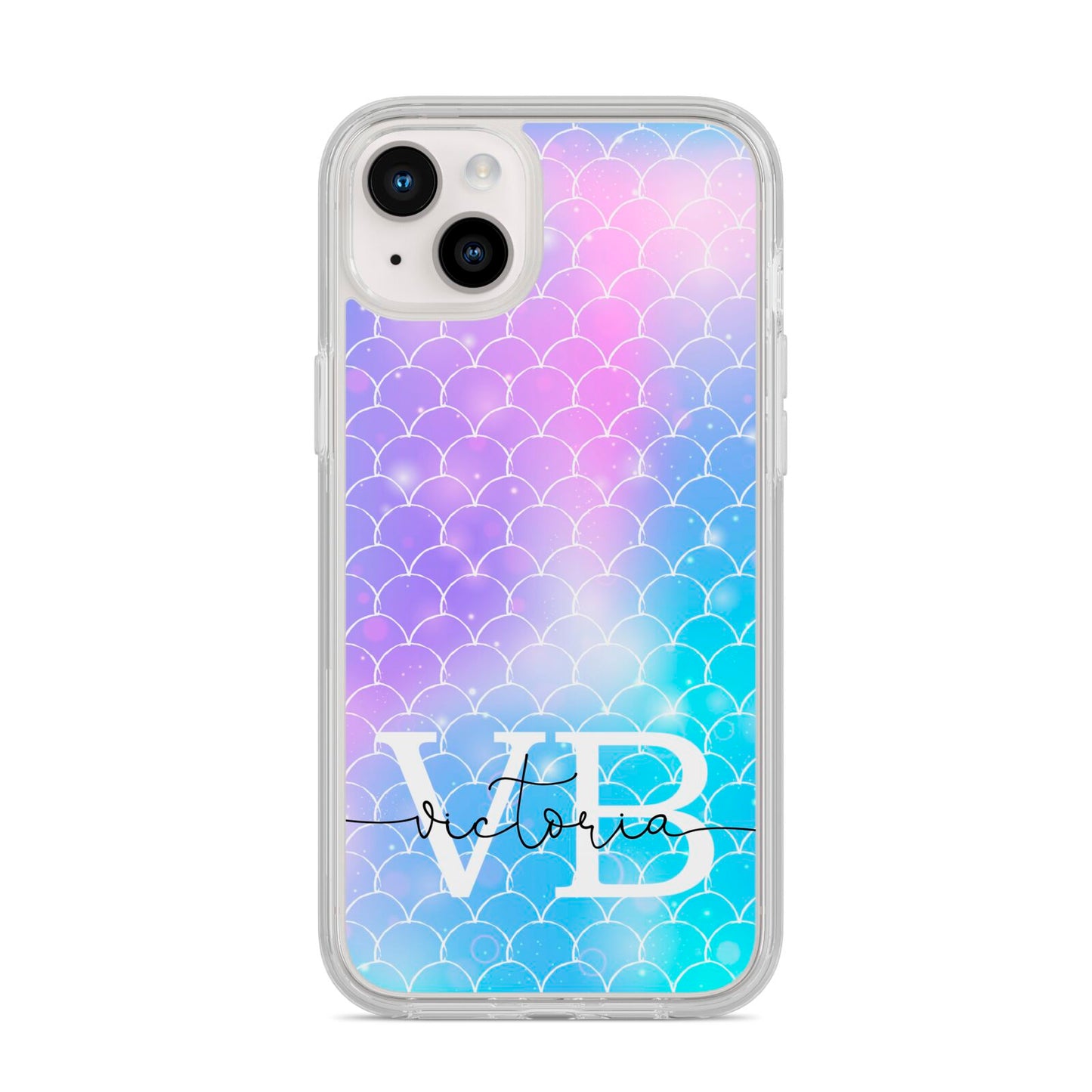 Monogram Mermaid Glitter with Name iPhone 14 Plus Clear Tough Case Starlight