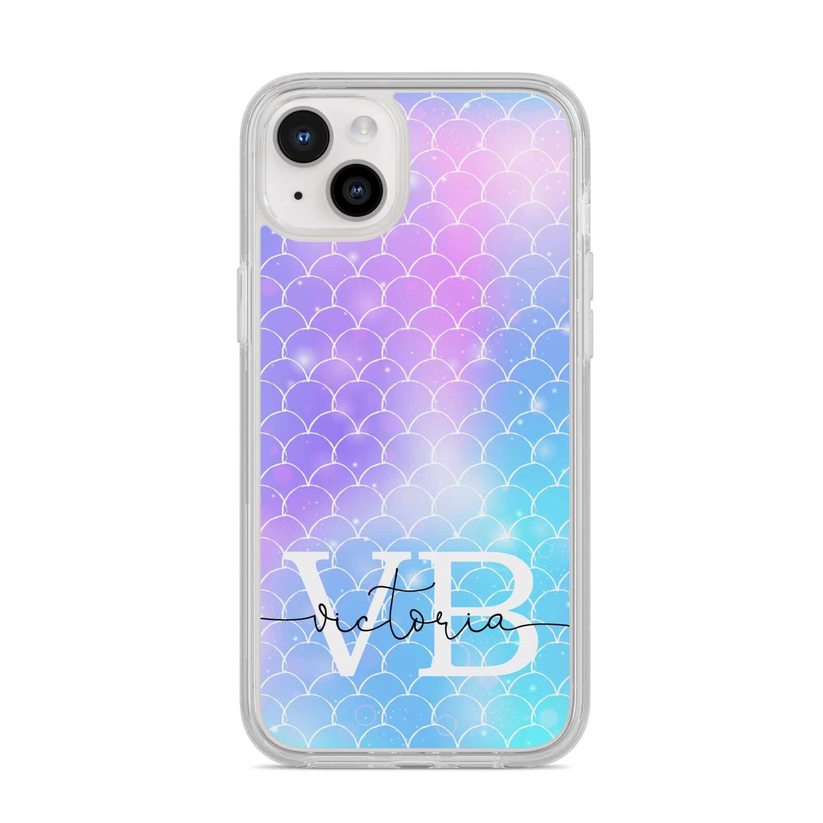 Monogram Mermaid Glitter with Name iPhone 14 Plus Clear Tough Case Starlight