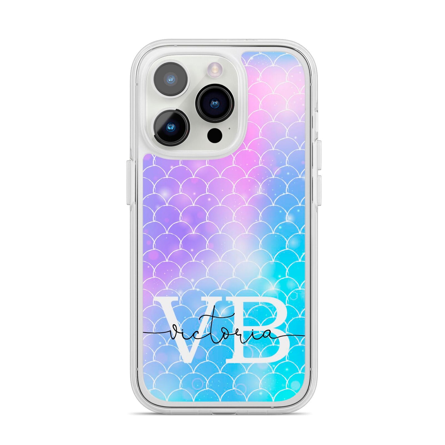 Monogram Mermaid Glitter with Name iPhone 14 Pro Clear Tough Case Silver