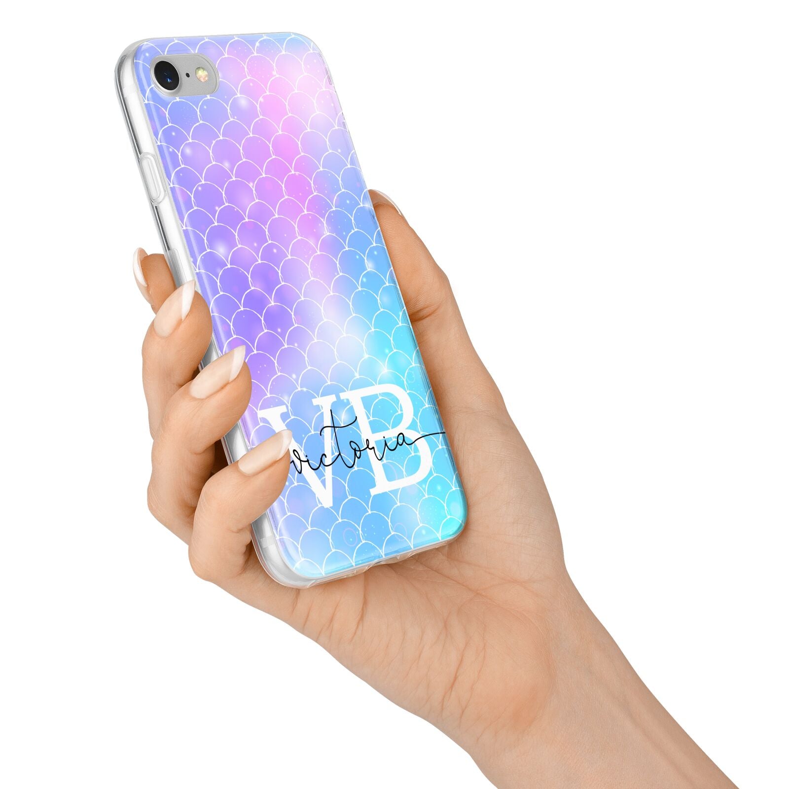 Monogram Mermaid Glitter with Name iPhone 7 Bumper Case on Silver iPhone Alternative Image