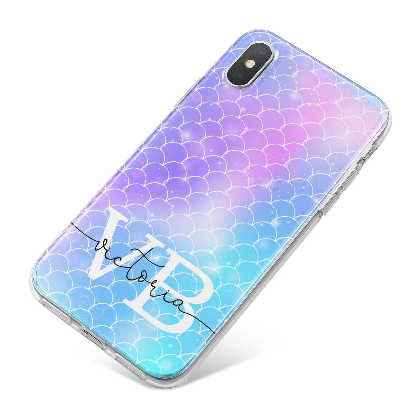 Monogram Mermaid Glitter with Name iPhone X Bumper Case on Silver iPhone