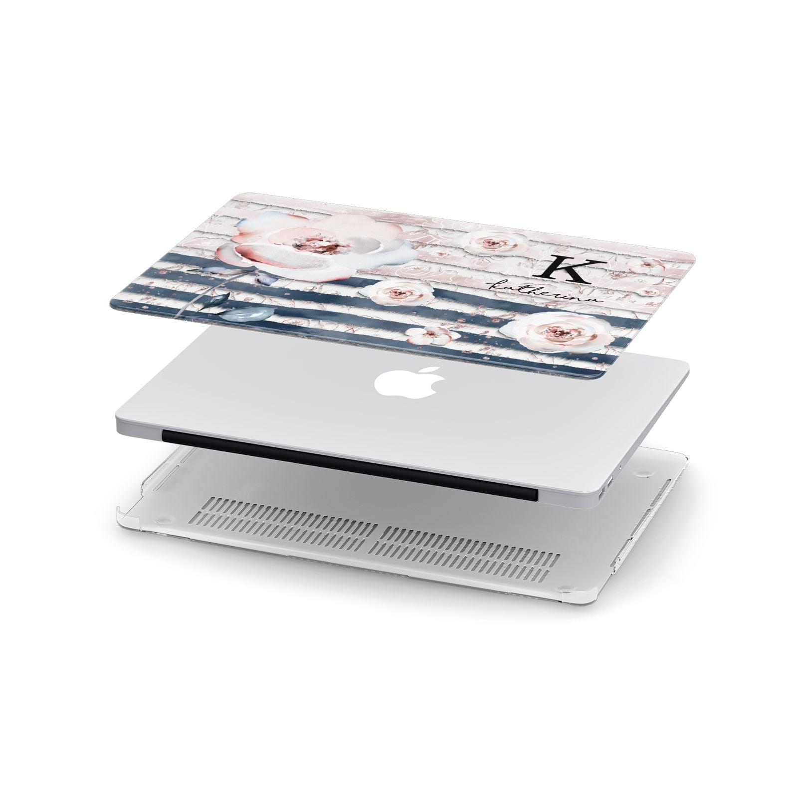 Monogram Pink Blue Striped Watercolour Apple MacBook Case in Detail