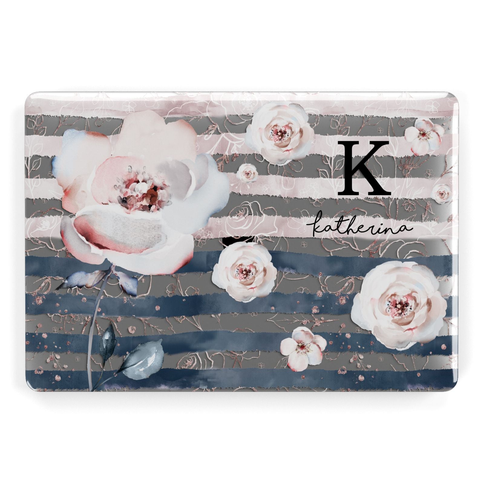 Monogram Pink Blue Striped Watercolour Apple MacBook Case