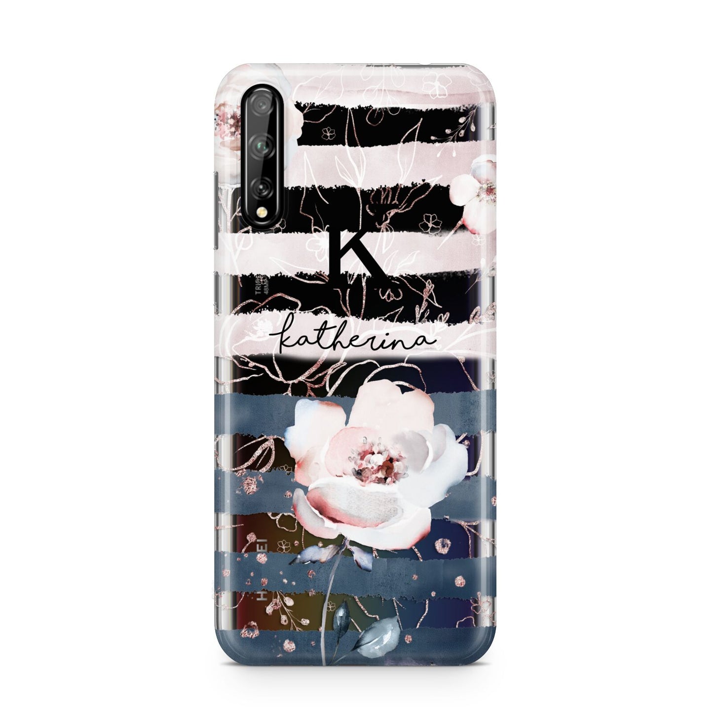 Monogram Pink Blue Striped Watercolour Huawei Enjoy 10s Phone Case