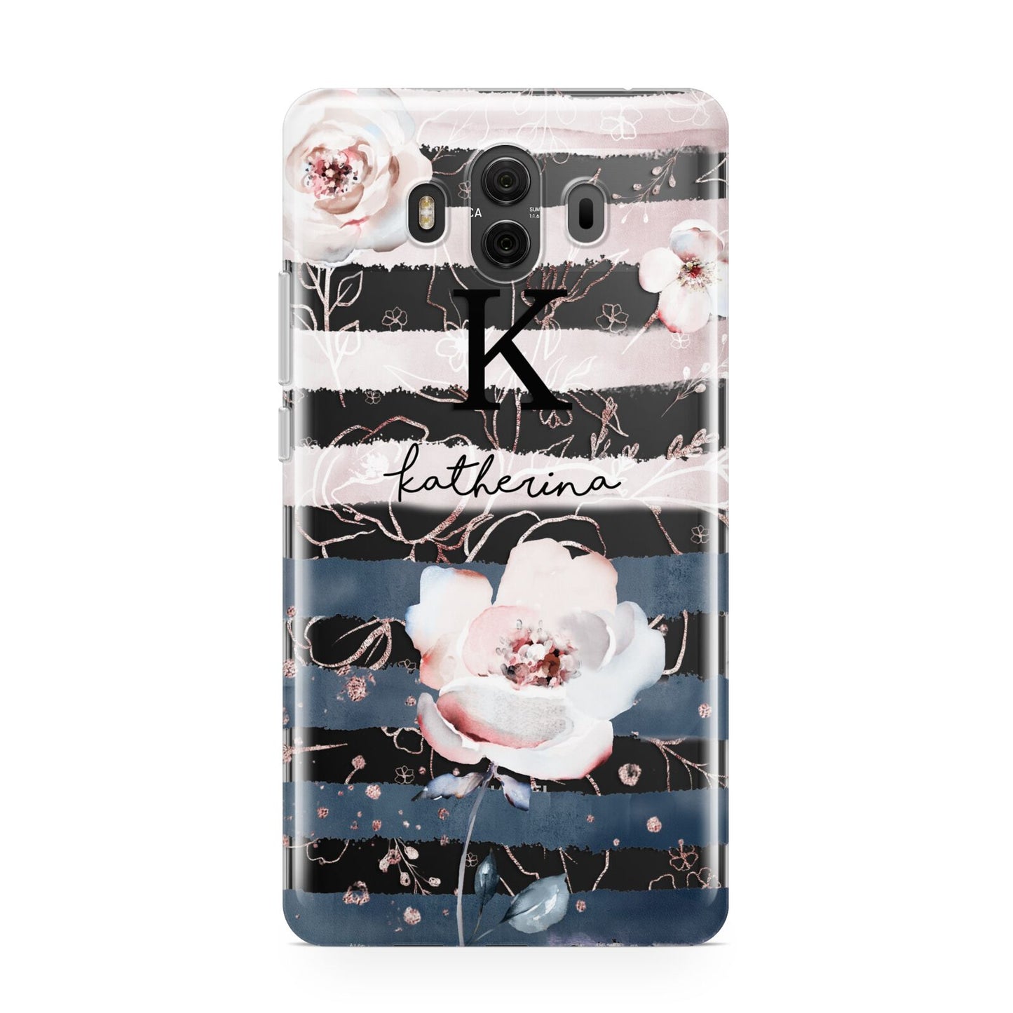 Monogram Pink Blue Striped Watercolour Huawei Mate 10 Protective Phone Case