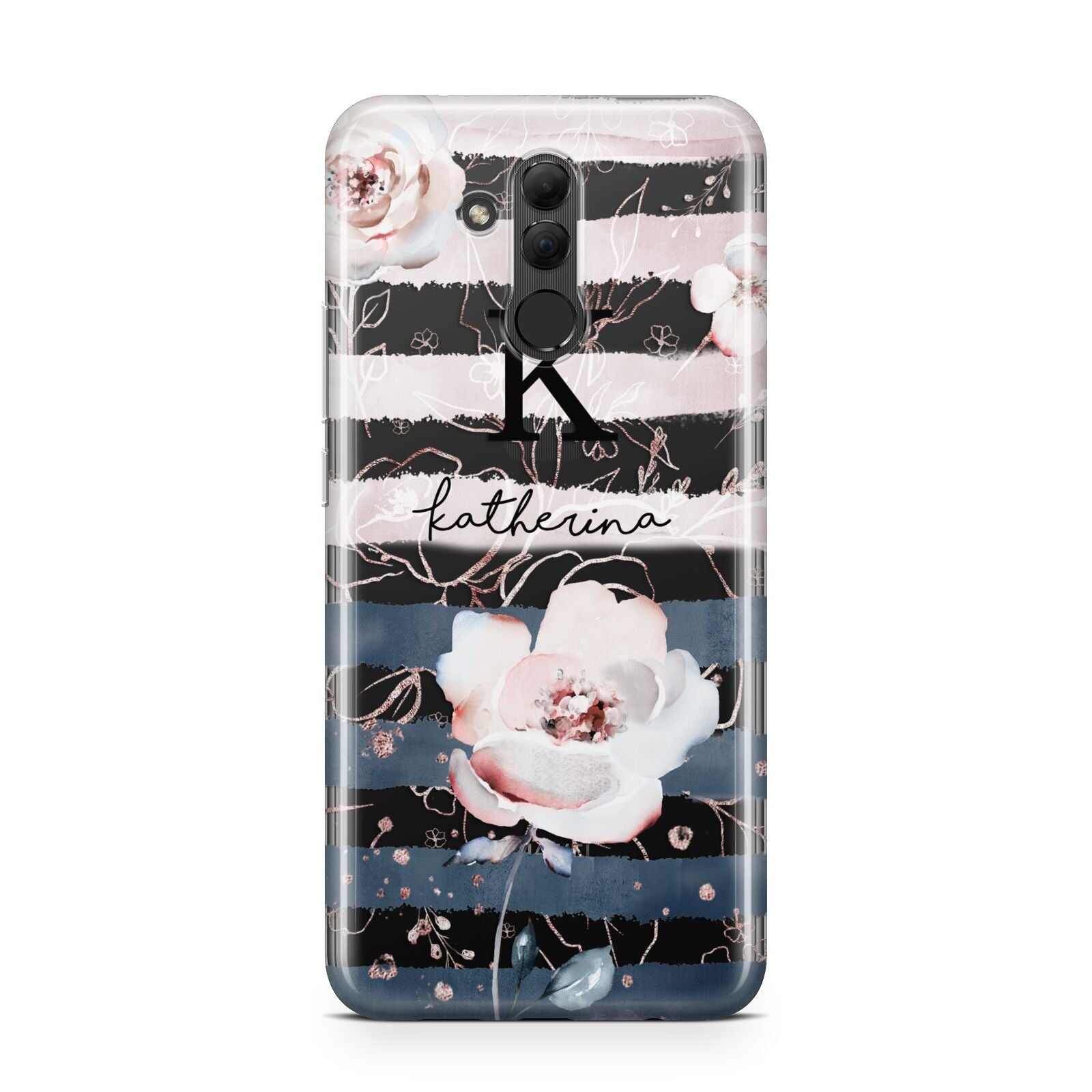 Monogram Pink Blue Striped Watercolour Huawei Mate 20 Lite