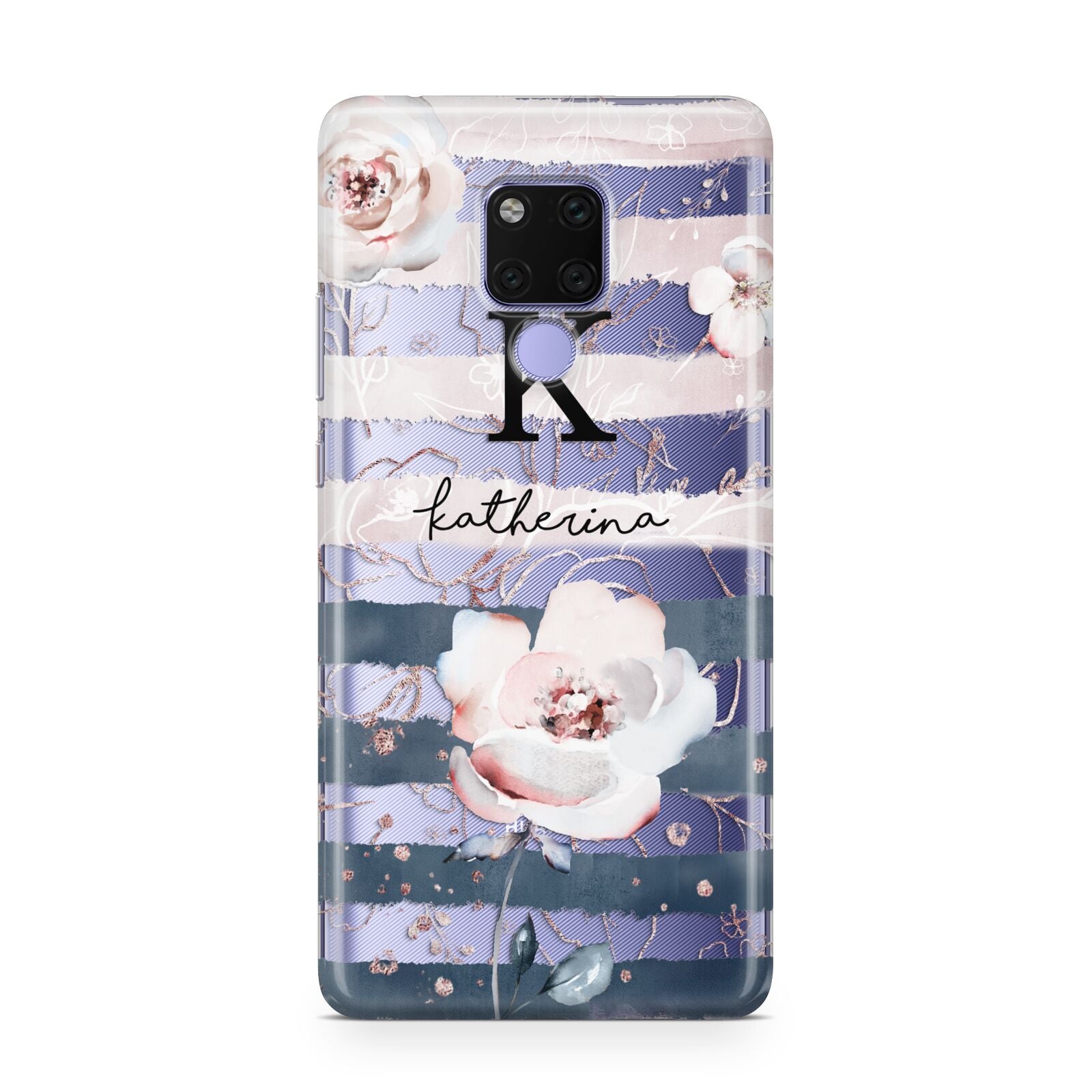 Monogram Pink Blue Striped Watercolour Huawei Mate 20X Phone Case