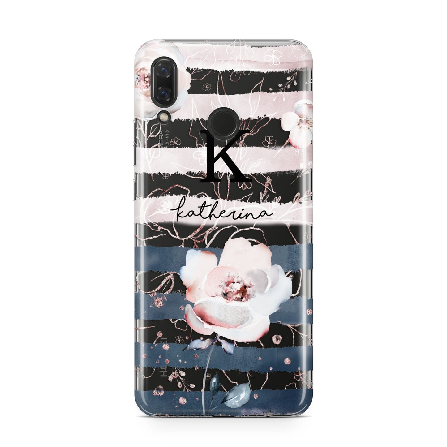 Monogram Pink Blue Striped Watercolour Huawei Nova 3 Phone Case