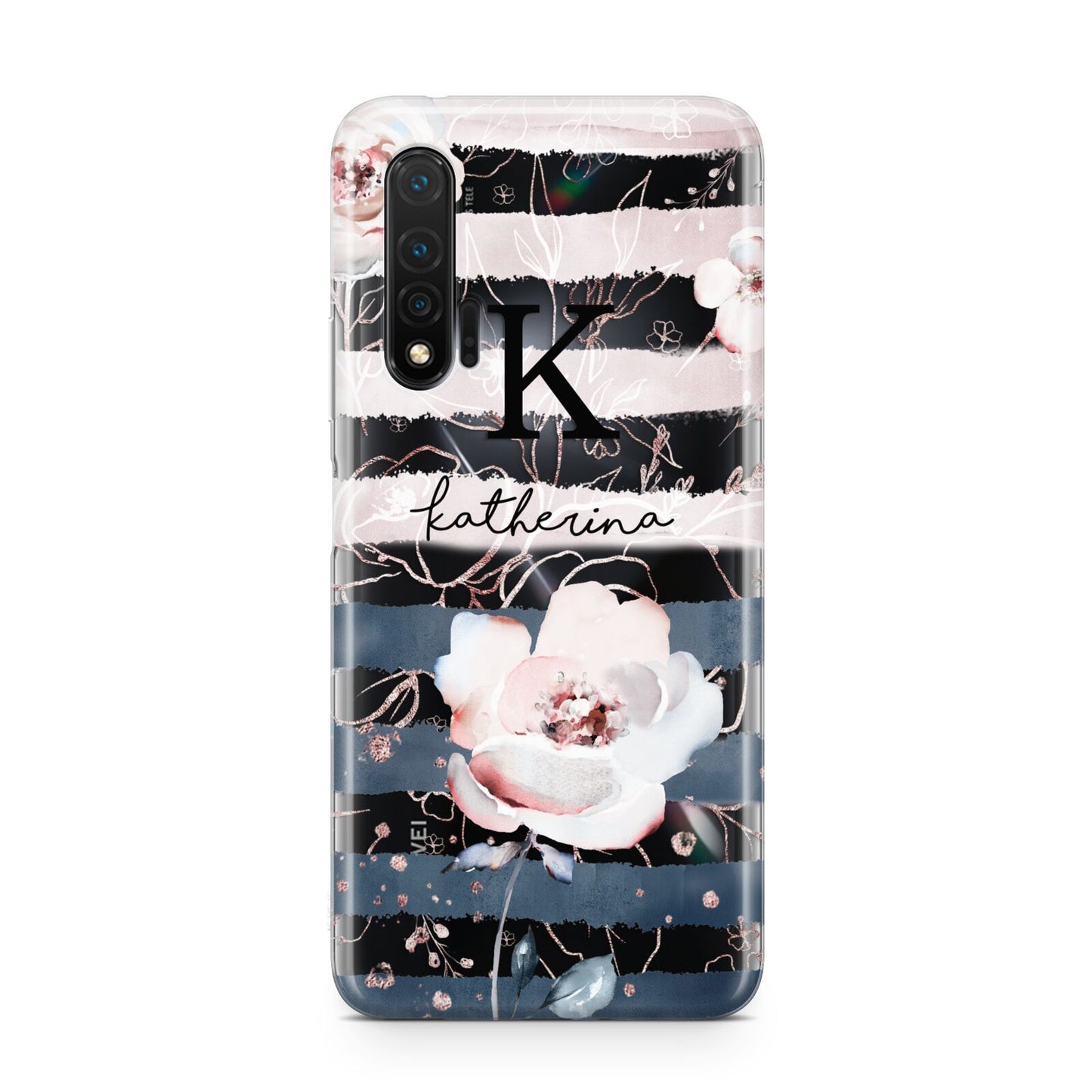 Monogram Pink Blue Striped Watercolour Huawei Nova 6 Phone Case