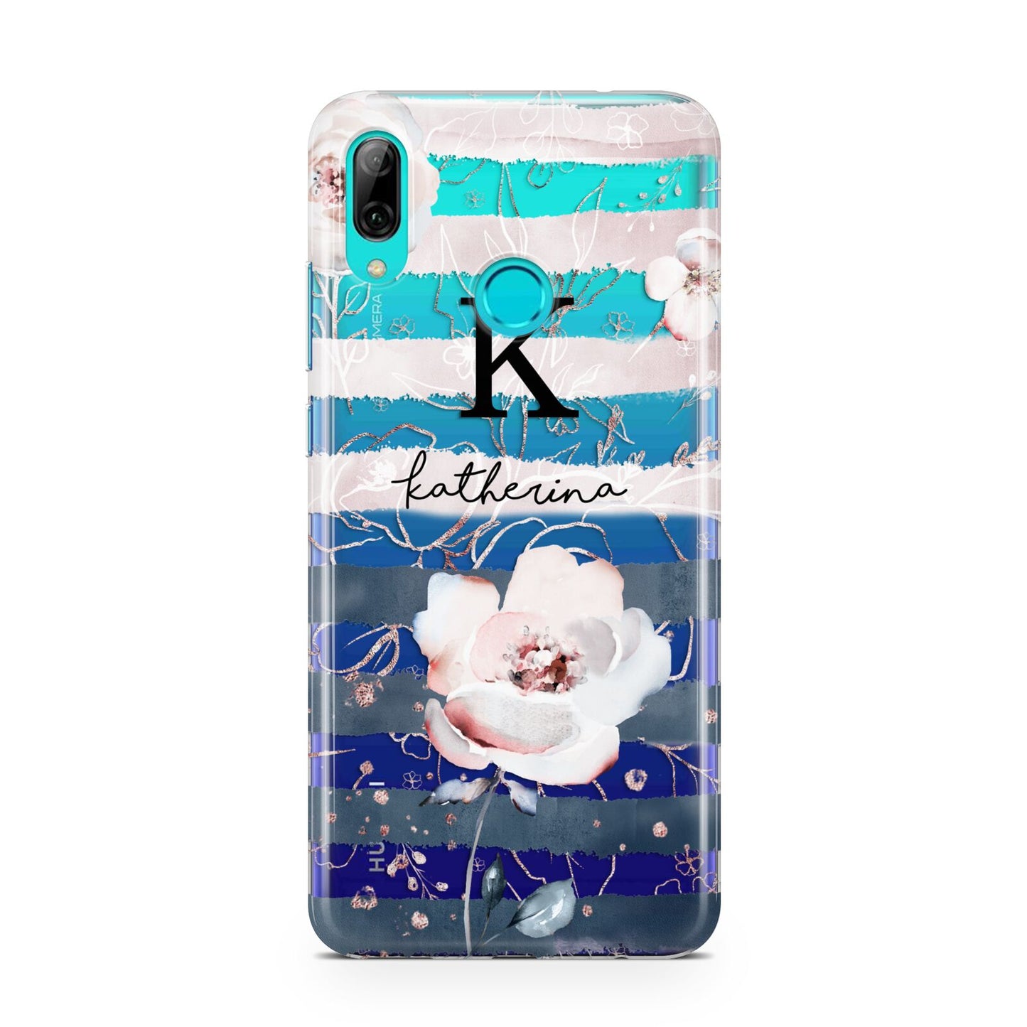 Monogram Pink Blue Striped Watercolour Huawei P Smart 2019 Case