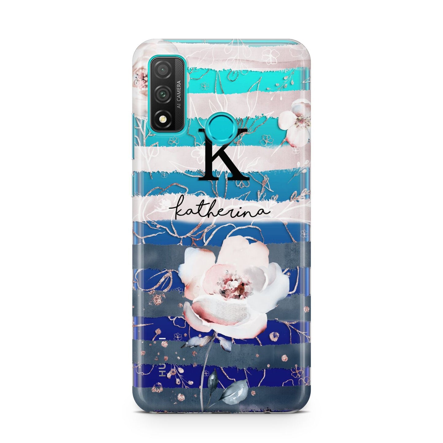 Monogram Pink Blue Striped Watercolour Huawei P Smart 2020