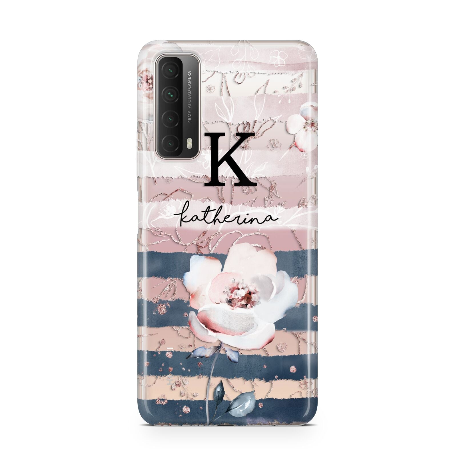 Monogram Pink Blue Striped Watercolour Huawei P Smart 2021