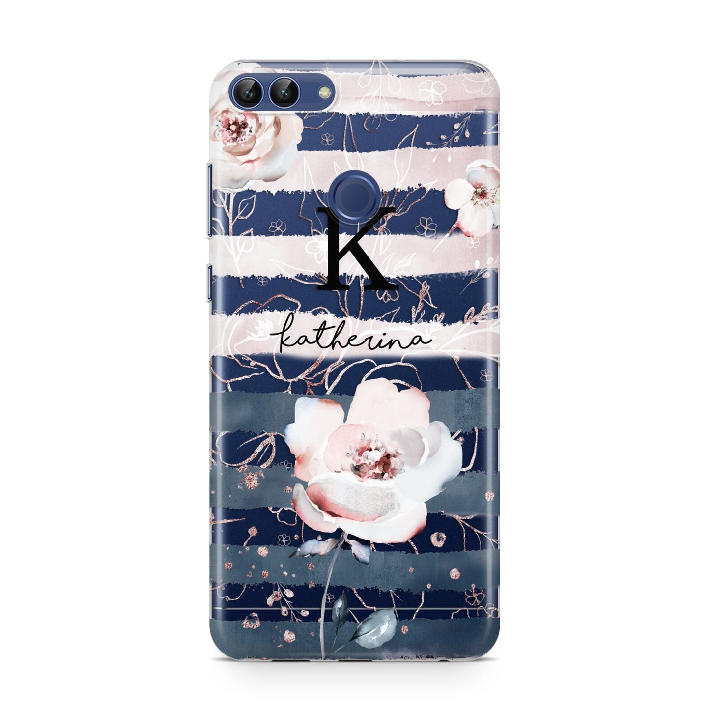 Monogram Pink Blue Striped Watercolour Huawei P Smart Case