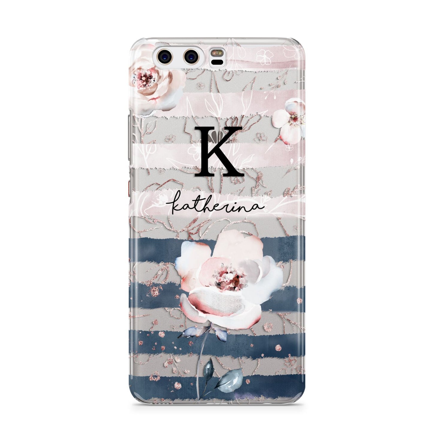 Monogram Pink Blue Striped Watercolour Huawei P10 Phone Case