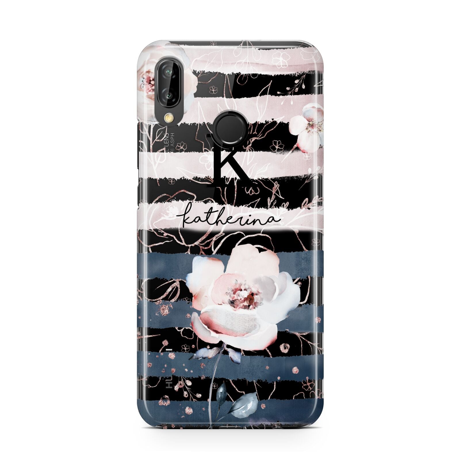 Monogram Pink Blue Striped Watercolour Huawei P20 Lite Phone Case