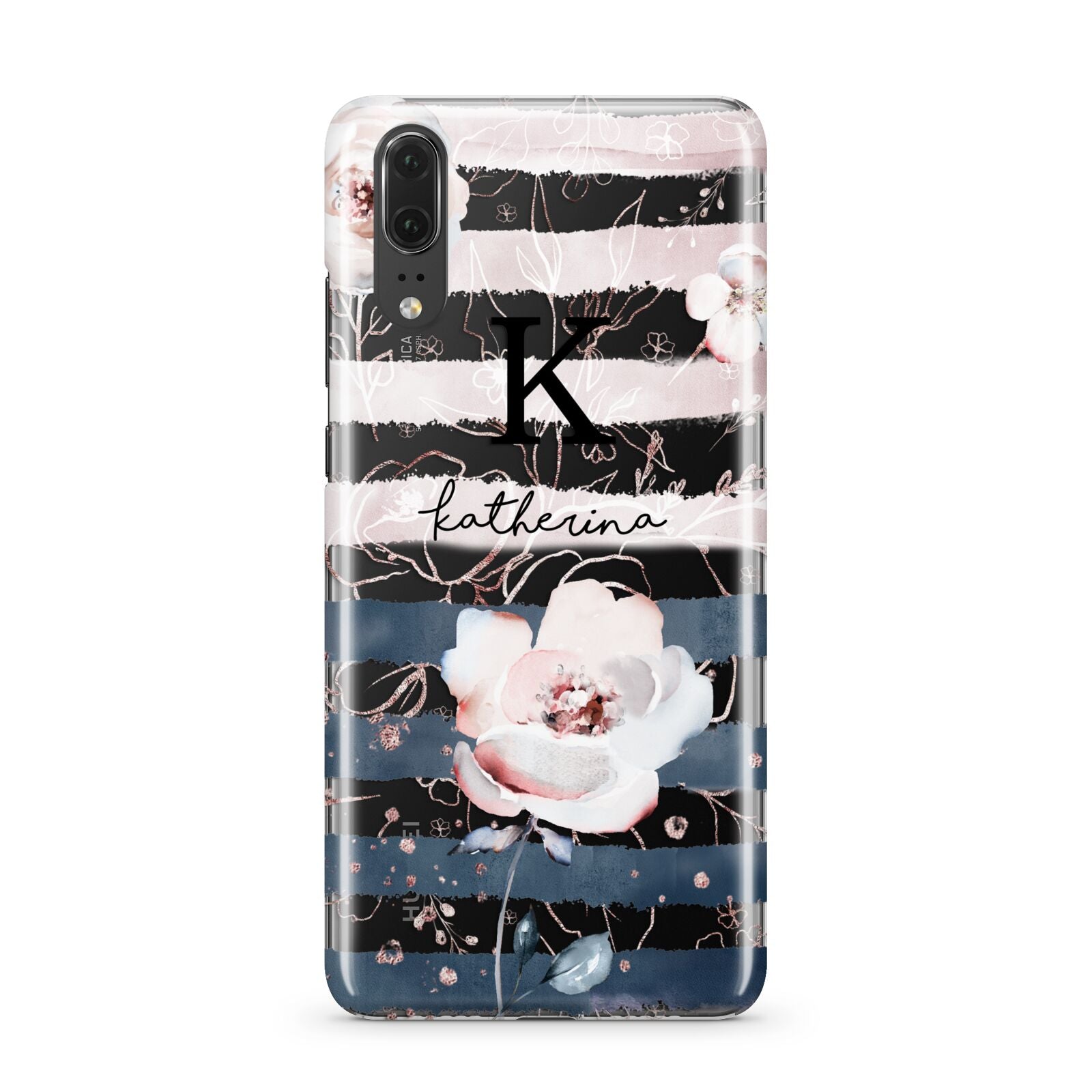 Monogram Pink Blue Striped Watercolour Huawei P20 Phone Case