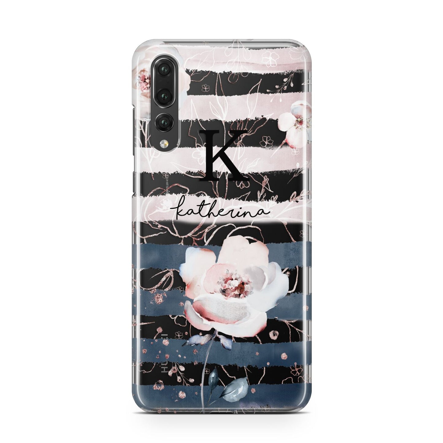 Monogram Pink Blue Striped Watercolour Huawei P20 Pro Phone Case