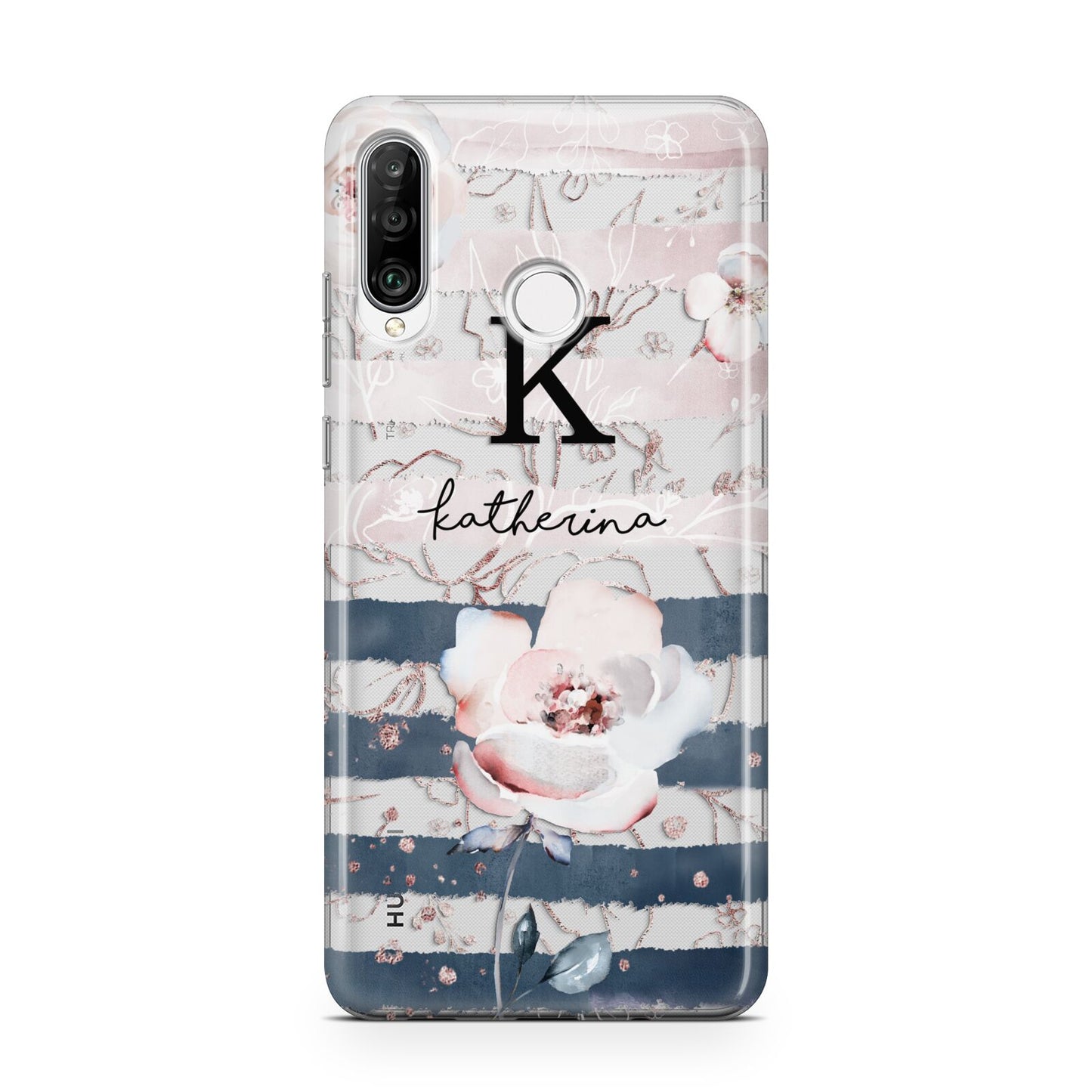 Monogram Pink Blue Striped Watercolour Huawei P30 Lite Phone Case