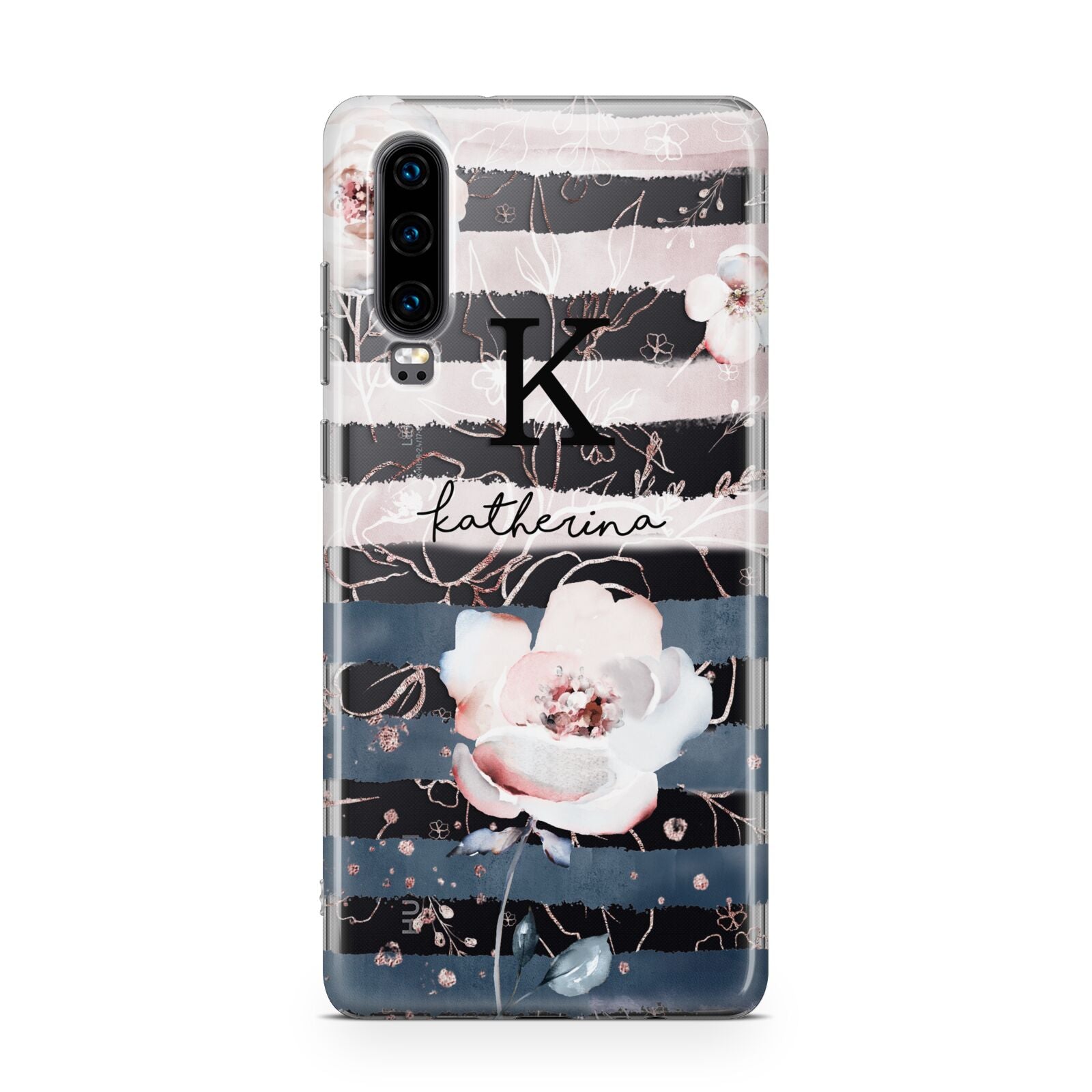 Monogram Pink Blue Striped Watercolour Huawei P30 Phone Case