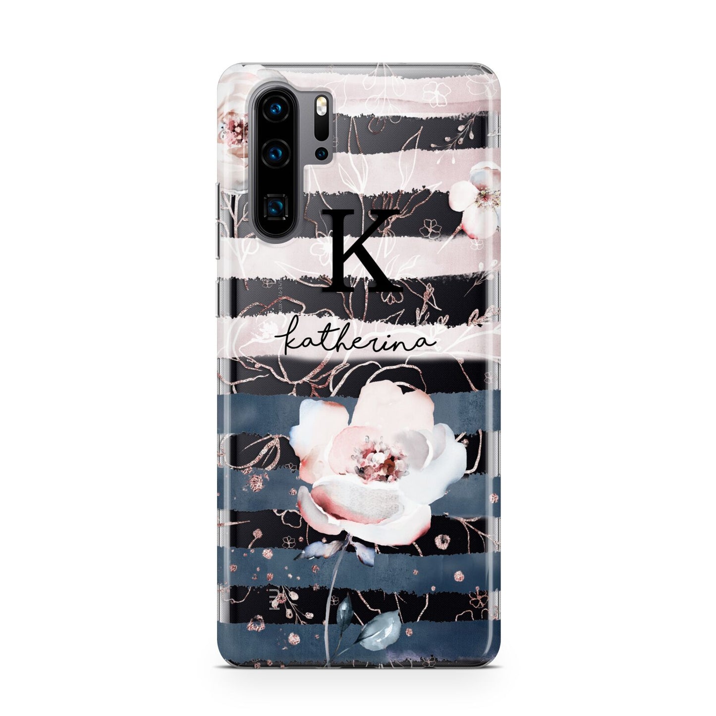 Monogram Pink Blue Striped Watercolour Huawei P30 Pro Phone Case