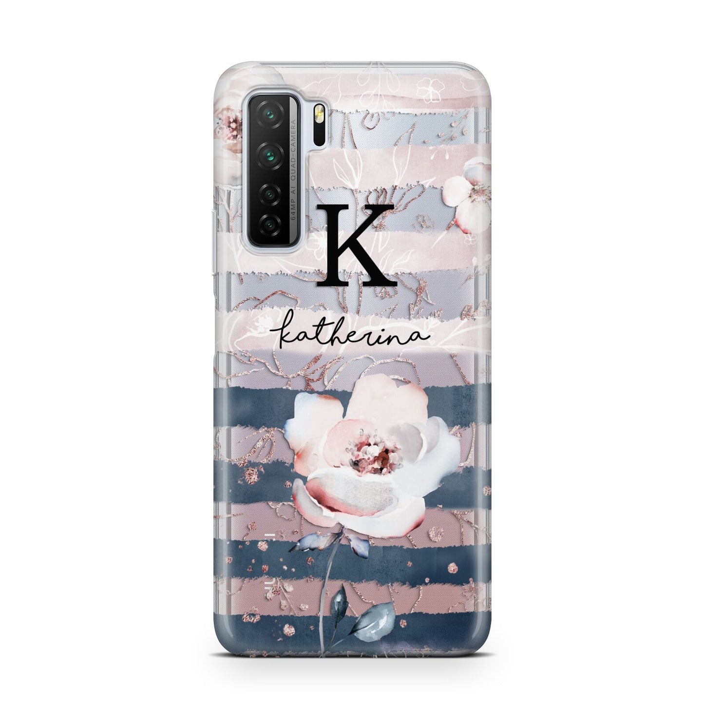 Monogram Pink Blue Striped Watercolour Huawei P40 Lite 5G Phone Case